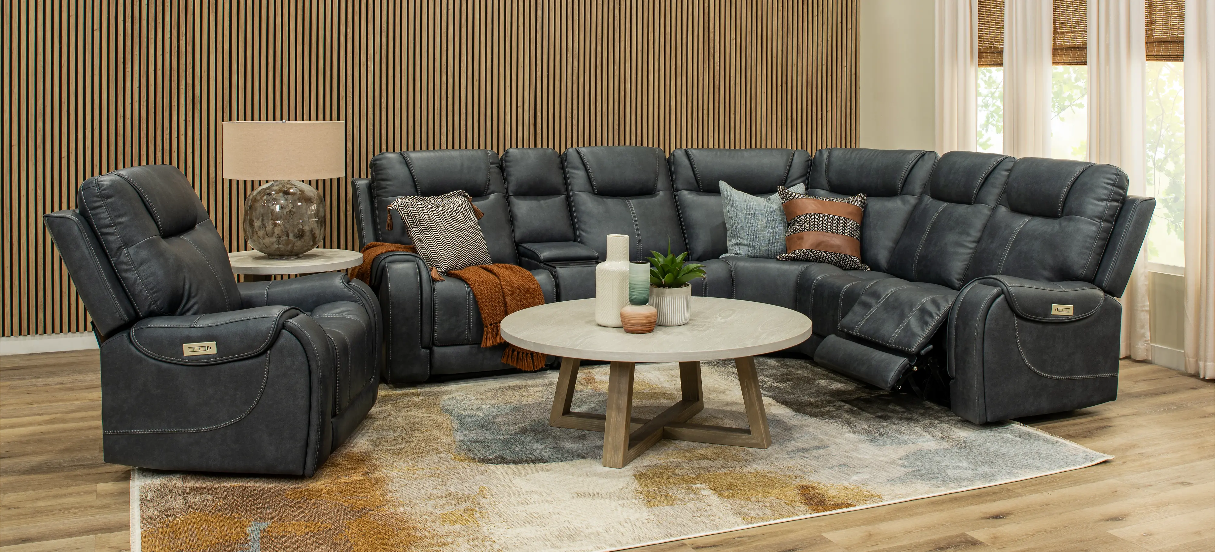 Conway Slate Gray 6 Piece Power Reclining Sectional with Audio System-2