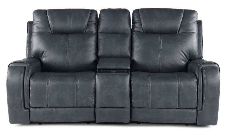 Conway Slate Gray Power Reclining Loveseat with Audio Console