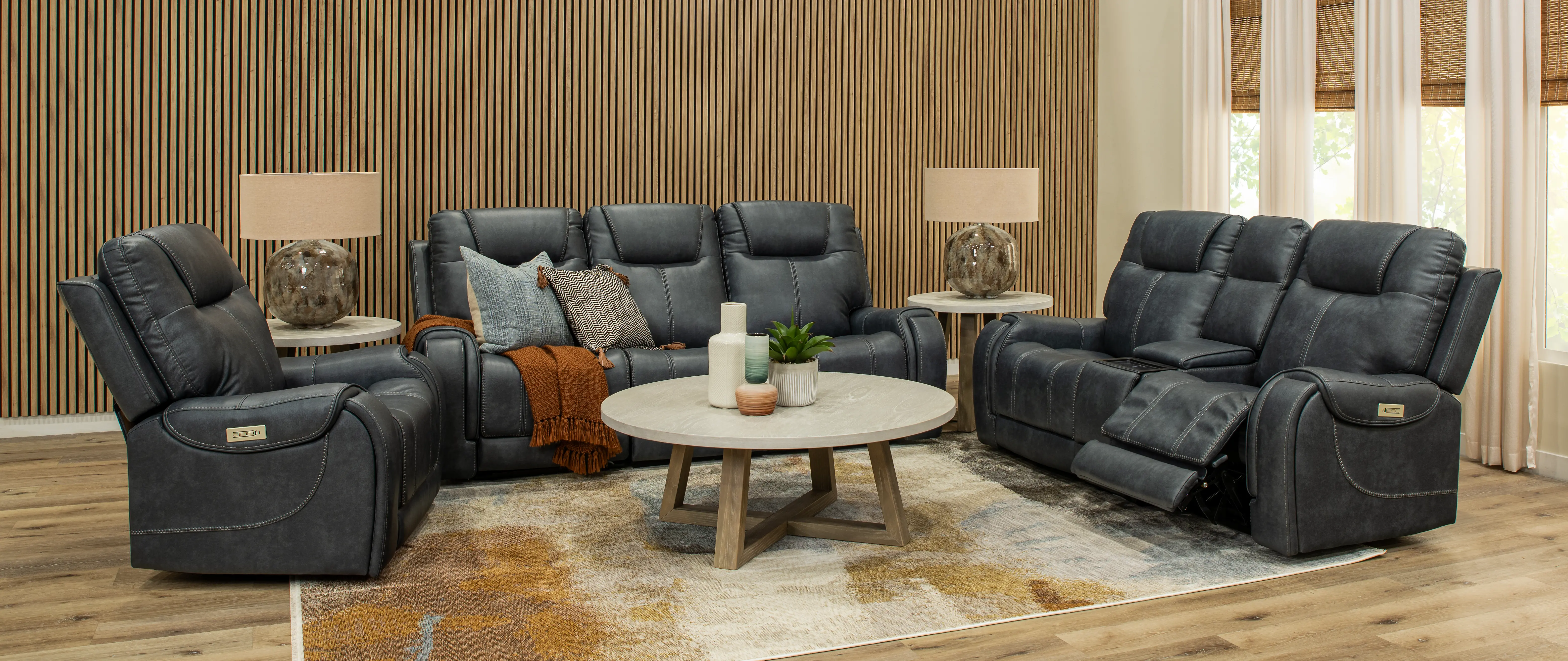 Conway Slate Gray Power Reclining Loveseat with Console-2