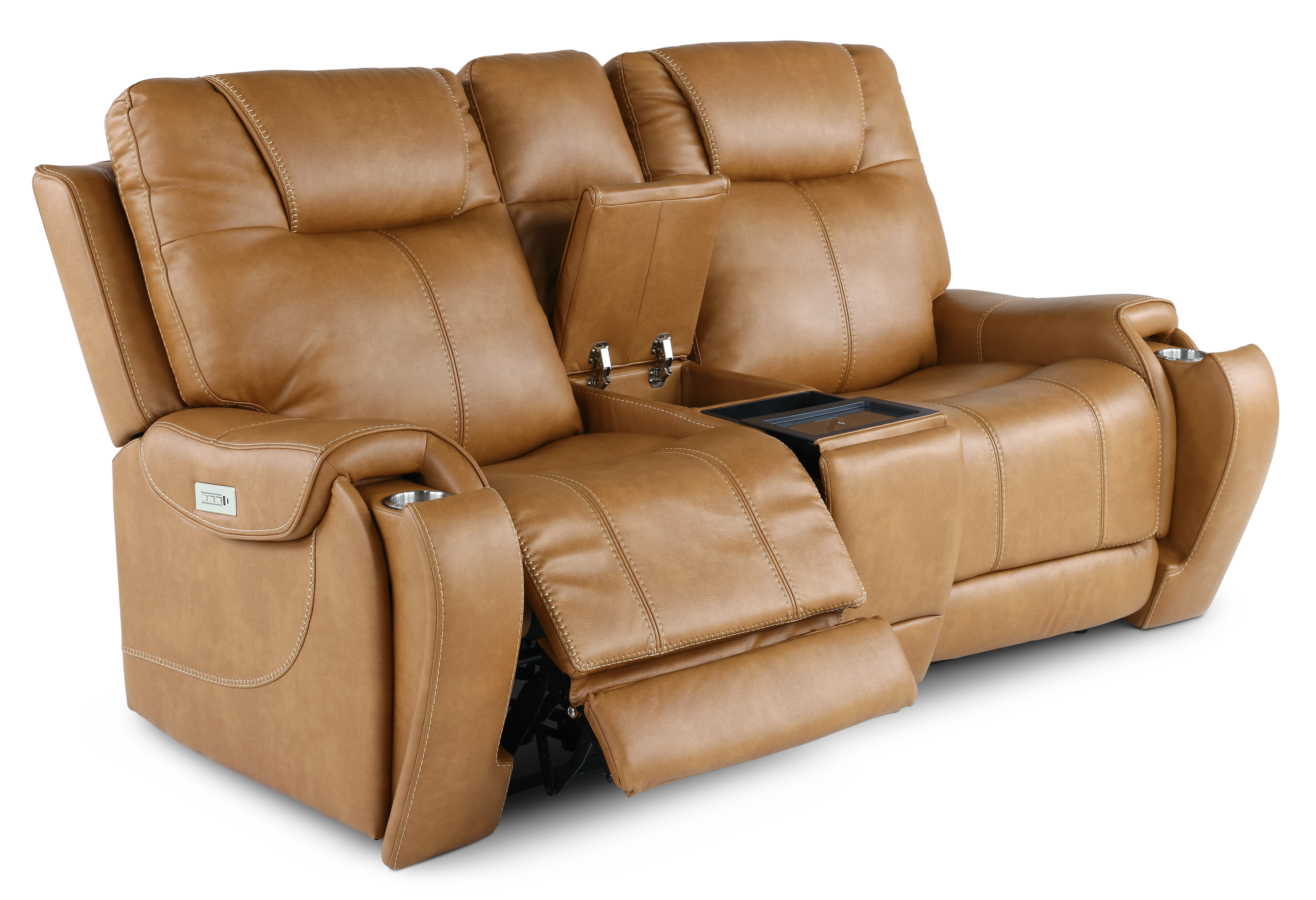Conway Saddle Brown Power Reclining Loveseat with Console-4