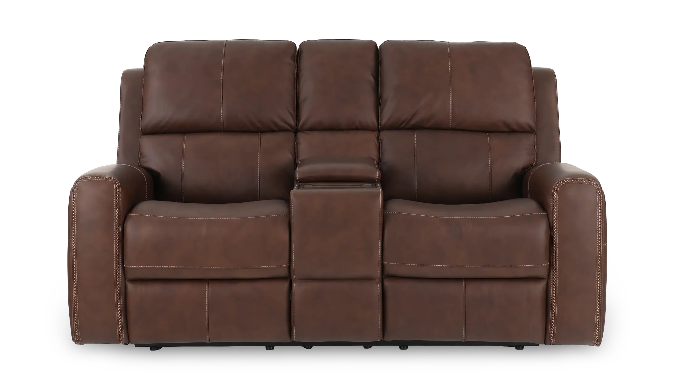 Linden Burnt Umber Power Reclining Loveseat with Console-1