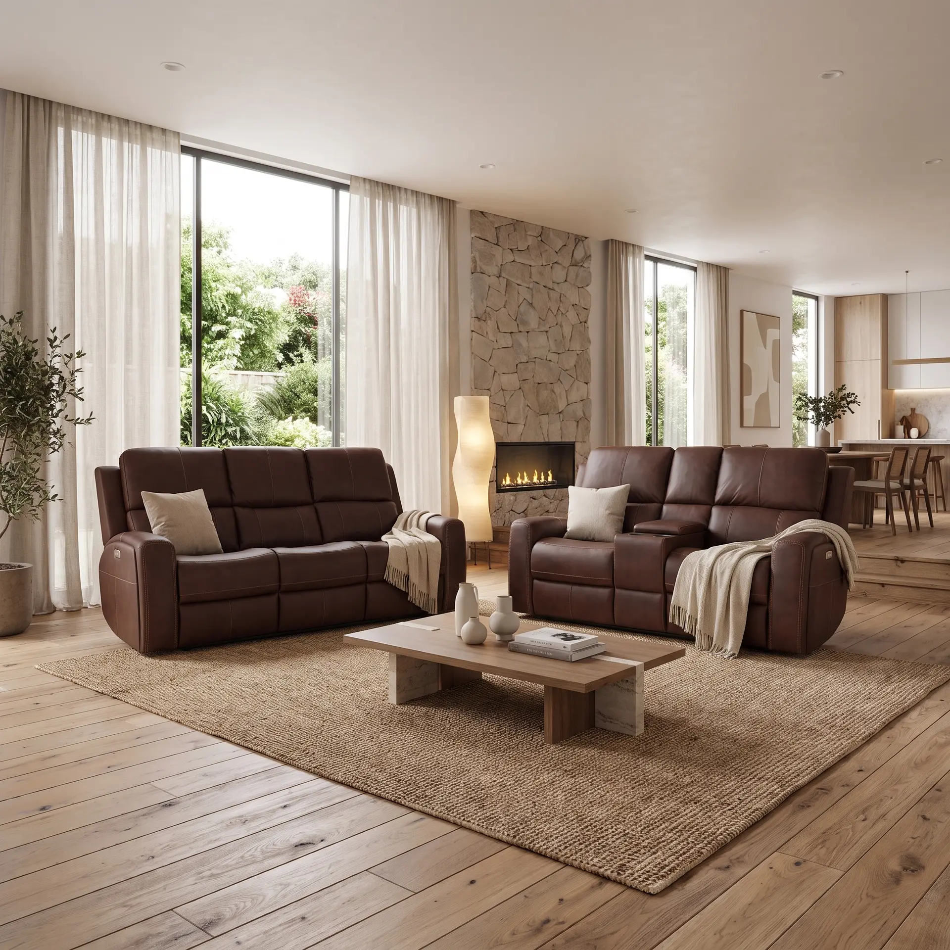 Linden Burnt Umber Power Reclining Loveseat with Console-12