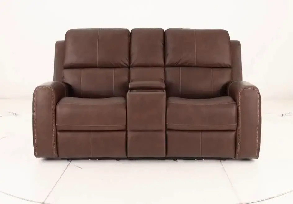 Linden Burnt Umber Power Reclining Loveseat with Console-14