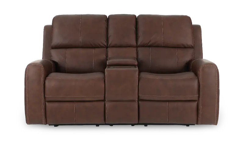 Linden Burnt Umber Power Reclining Loveseat with Console
