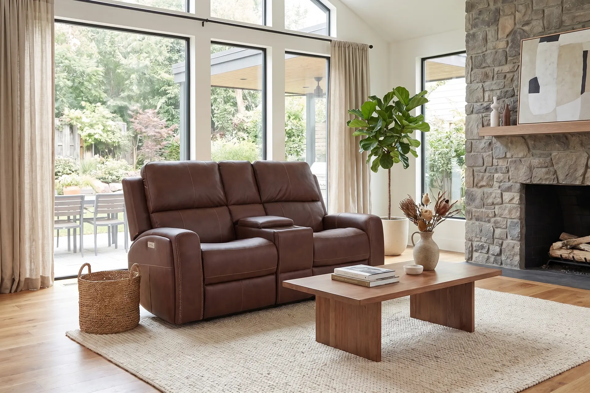 Linden Burnt Umber Power Reclining Loveseat with Console-2