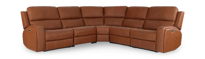 Linden Caramel Brown 5 Piece Power Reclining Sectional