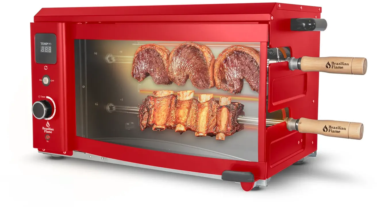 Brazilian Flame Red 2-Skewer Electric Rotisserie Grill-1