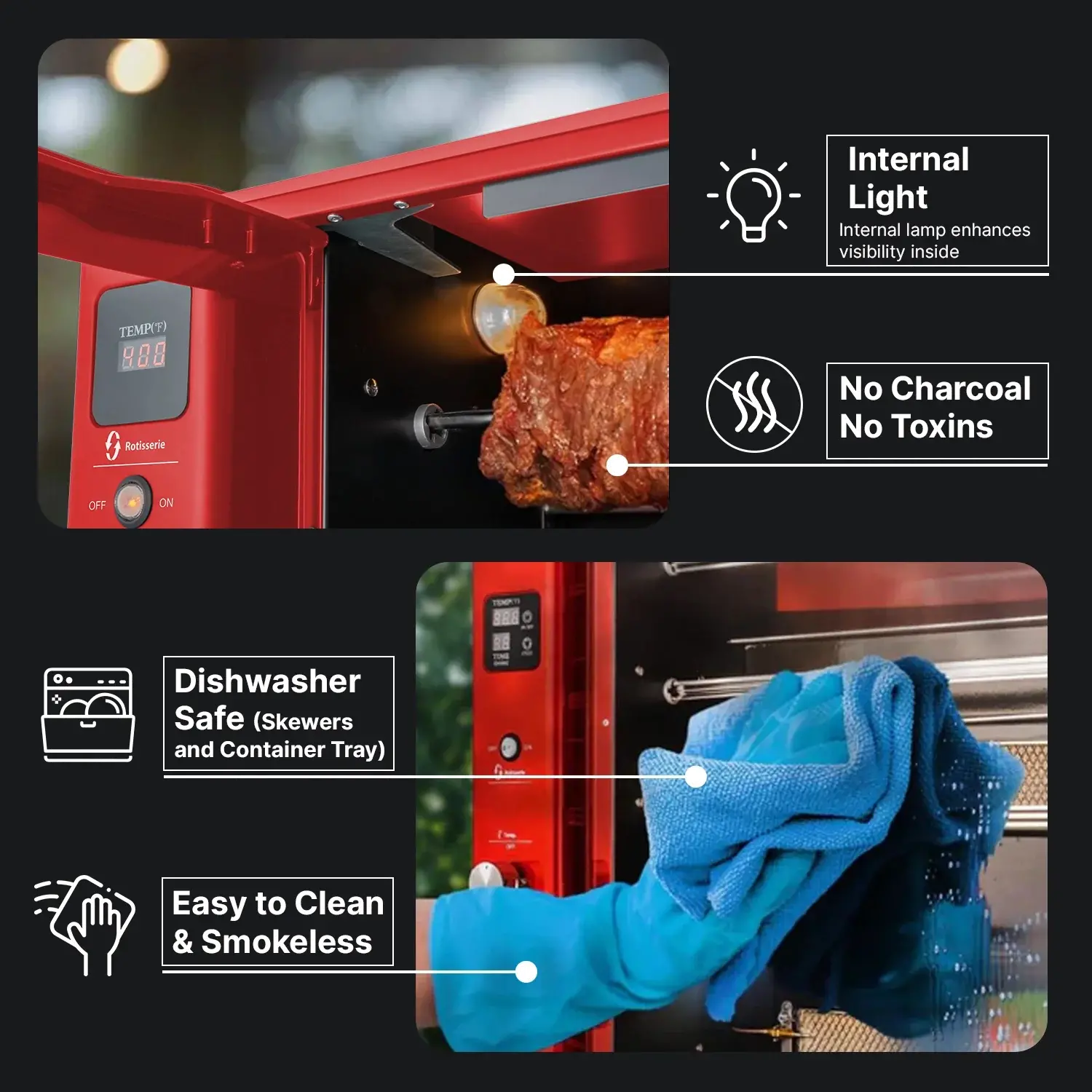 Brazilian Flame Red 2-Skewer Electric Rotisserie Grill-2