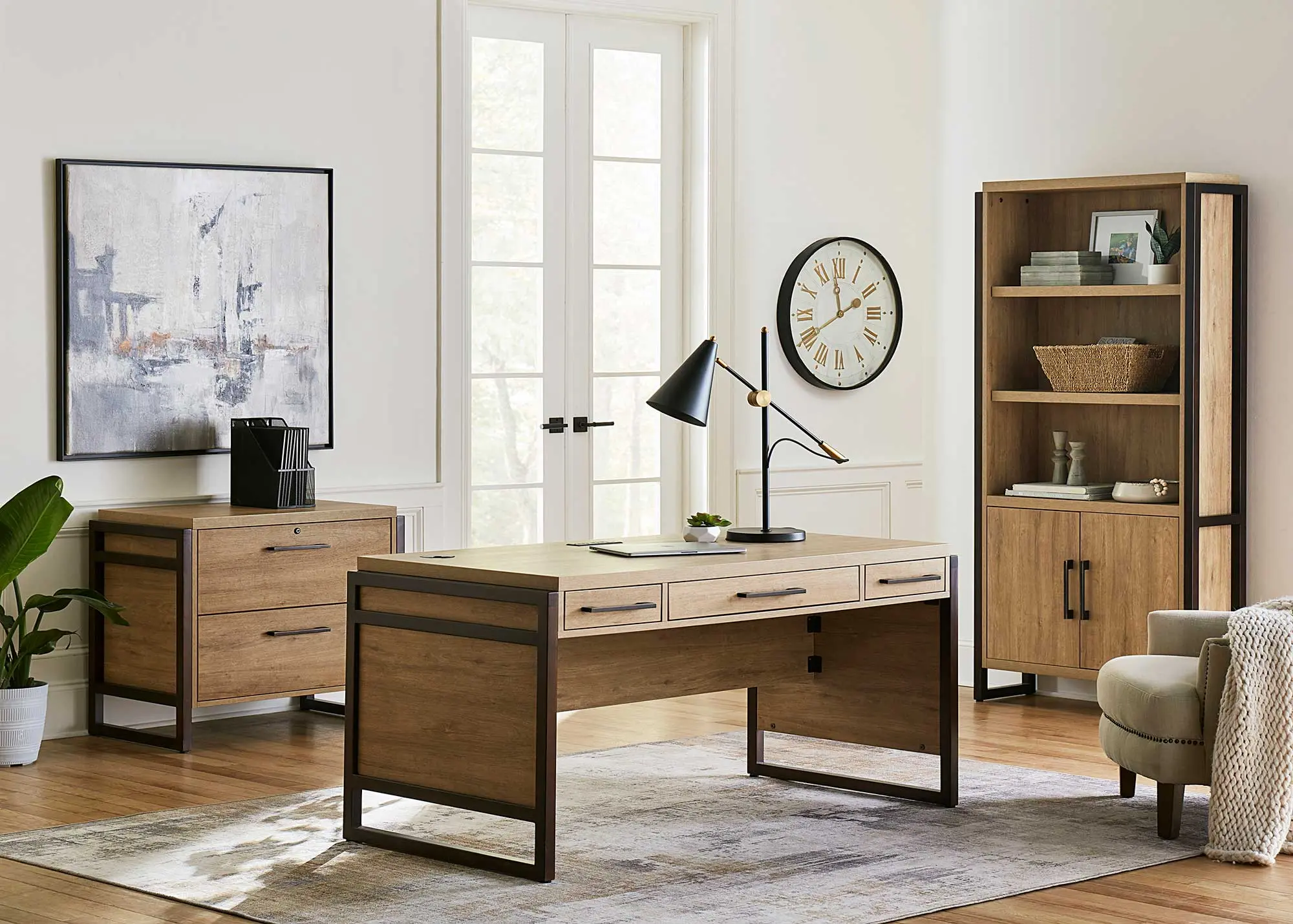 Mason Natural and Black Bookcase with Cabinet-2