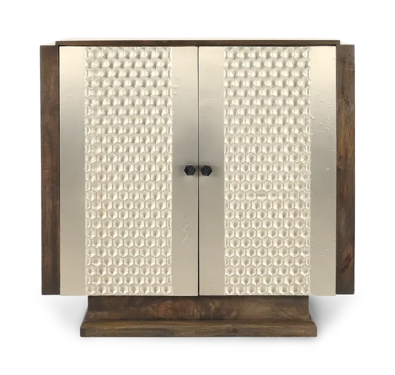 Drexton 2-Door Brown and Silver Cabinet