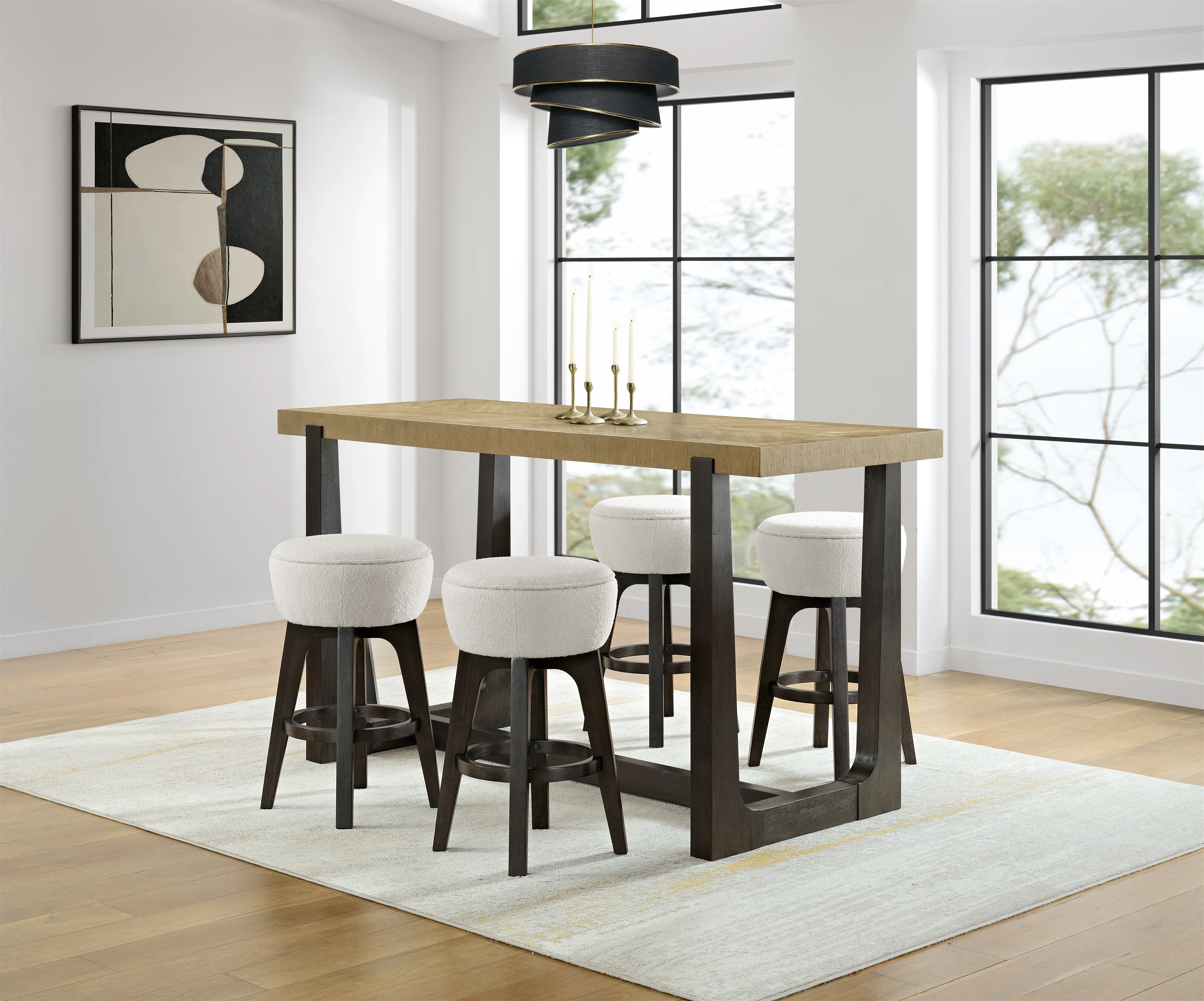 Sudbury Natural and Dark Brown Bar Height 5 Piece Dining Set-2