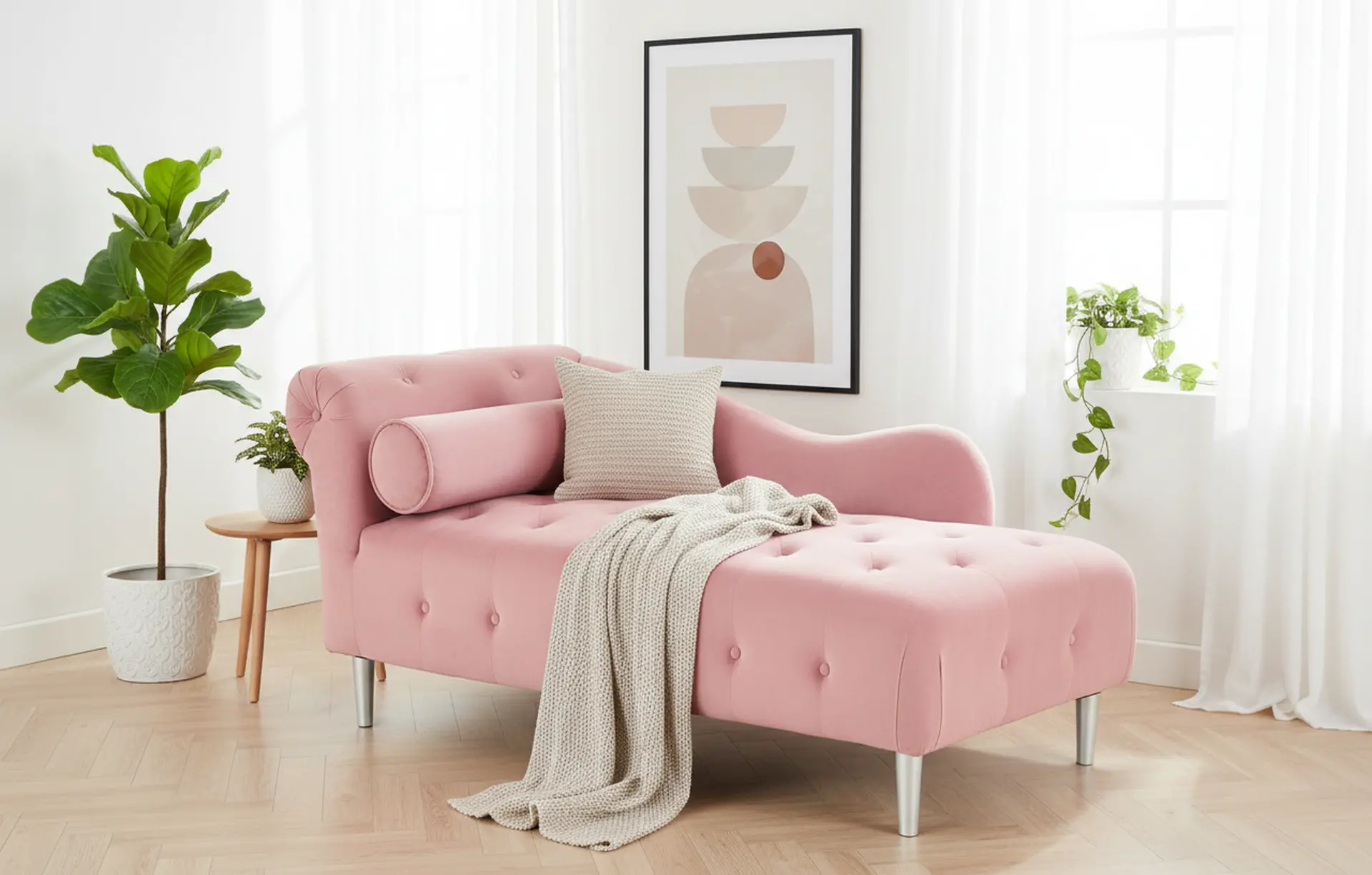 Velvet Pink Upholstered Youth Chaise-2