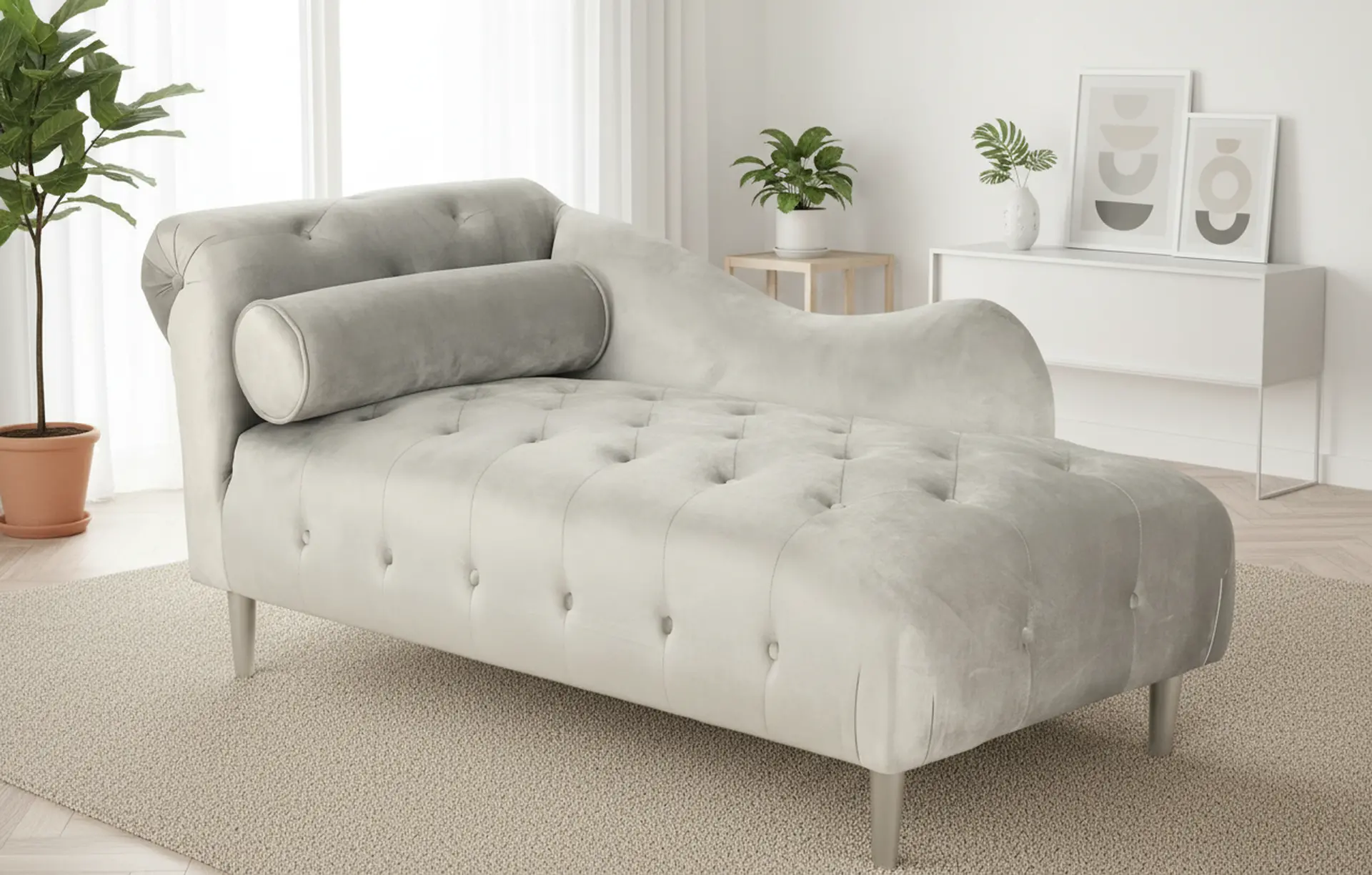 Velvet Silver Upholstered Youth Chaise-2