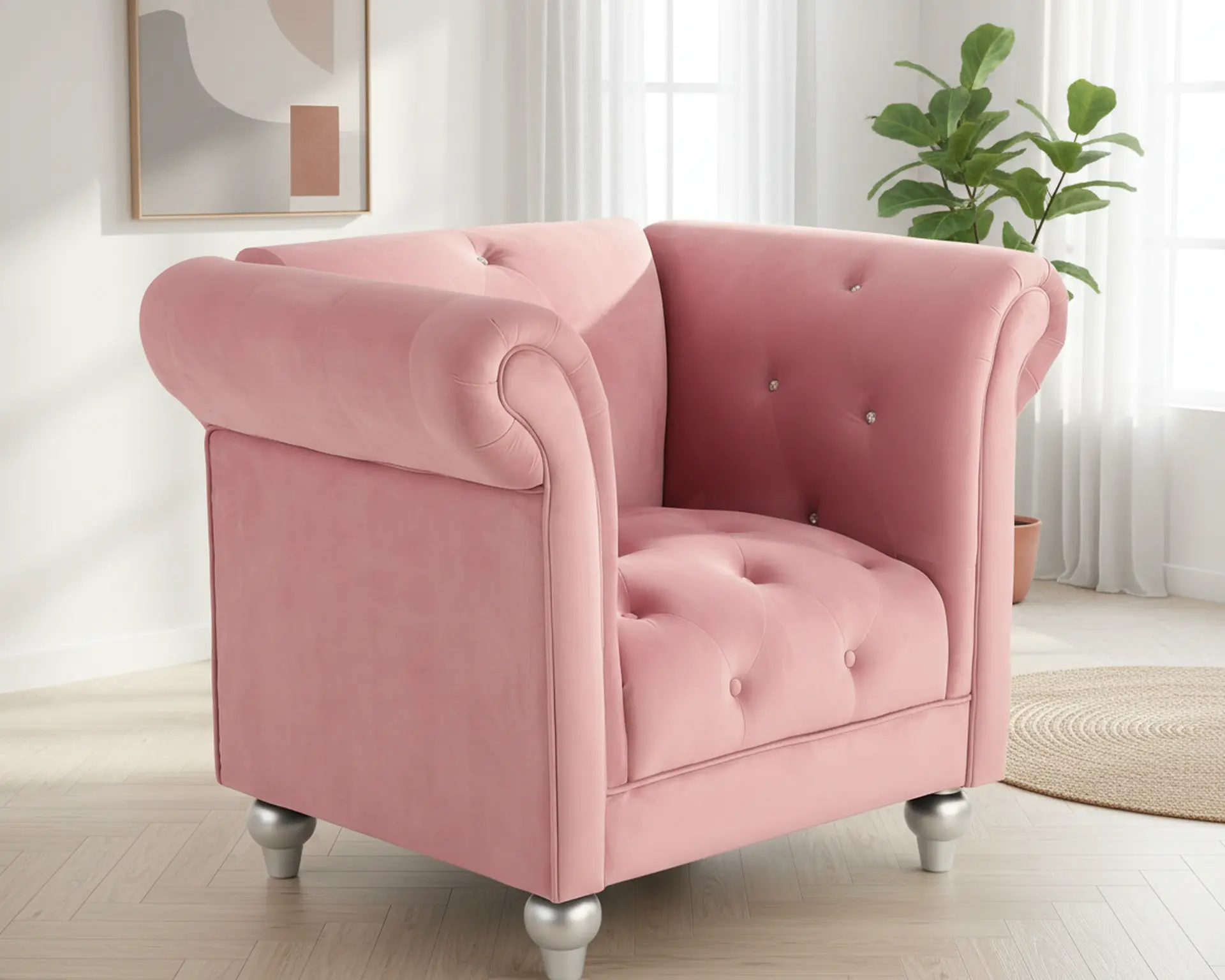 Velvet Pink Upholstered Youth Chair-2