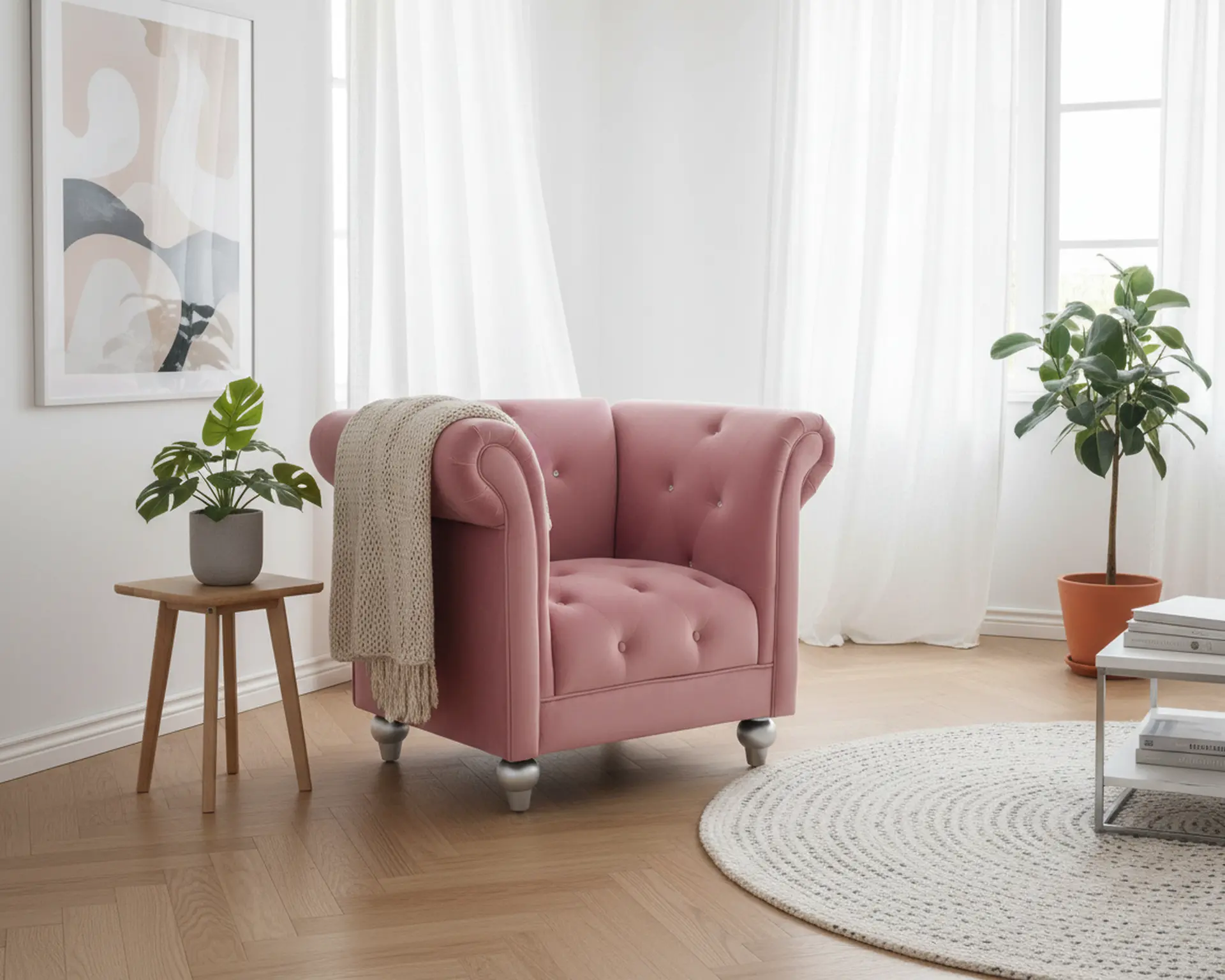Velvet Pink Upholstered Youth Chair-9
