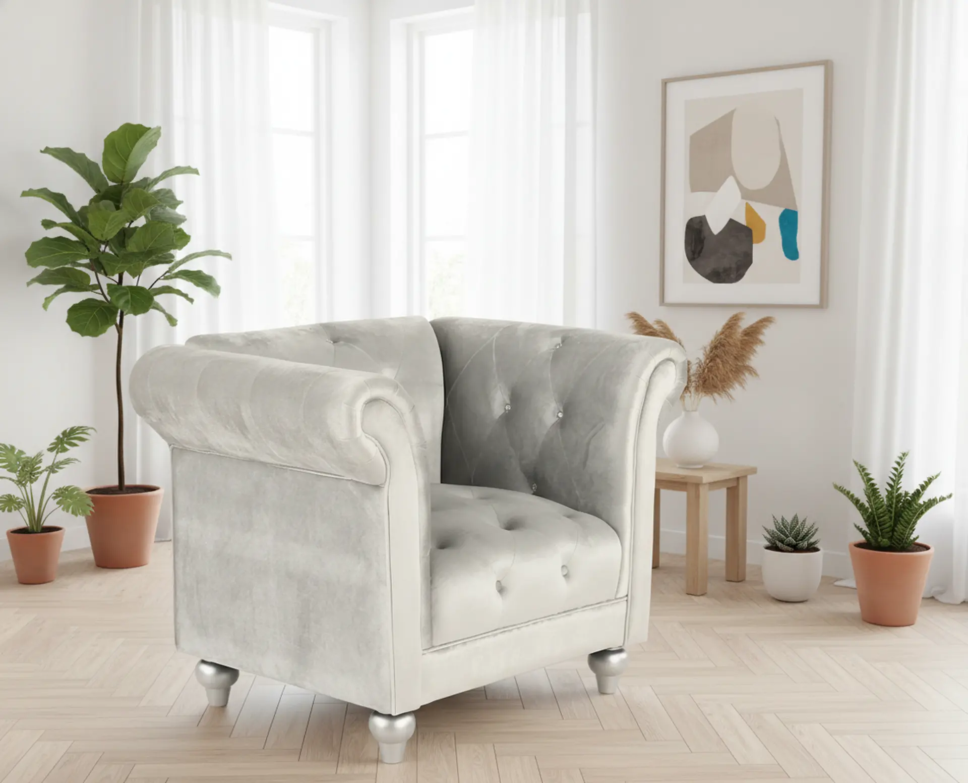 Velvet Silver Upholstered Youth Chair-2