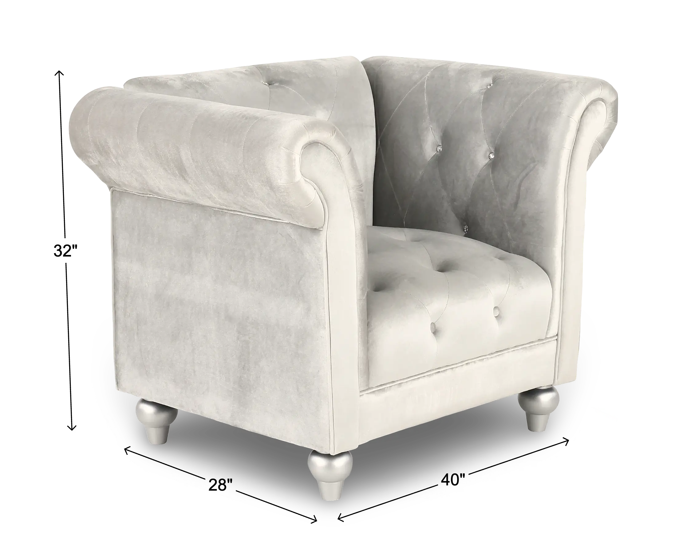 Velvet Silver Upholstered Youth Chair-3