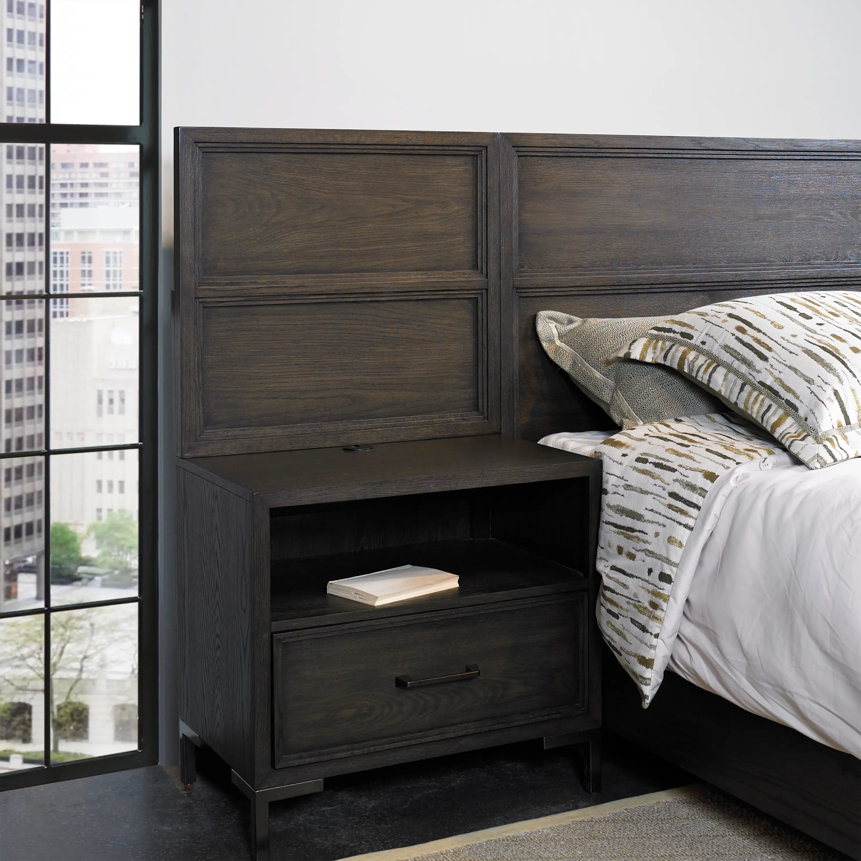 Wallburg Dark Brown Nightstand with Back Panel-2