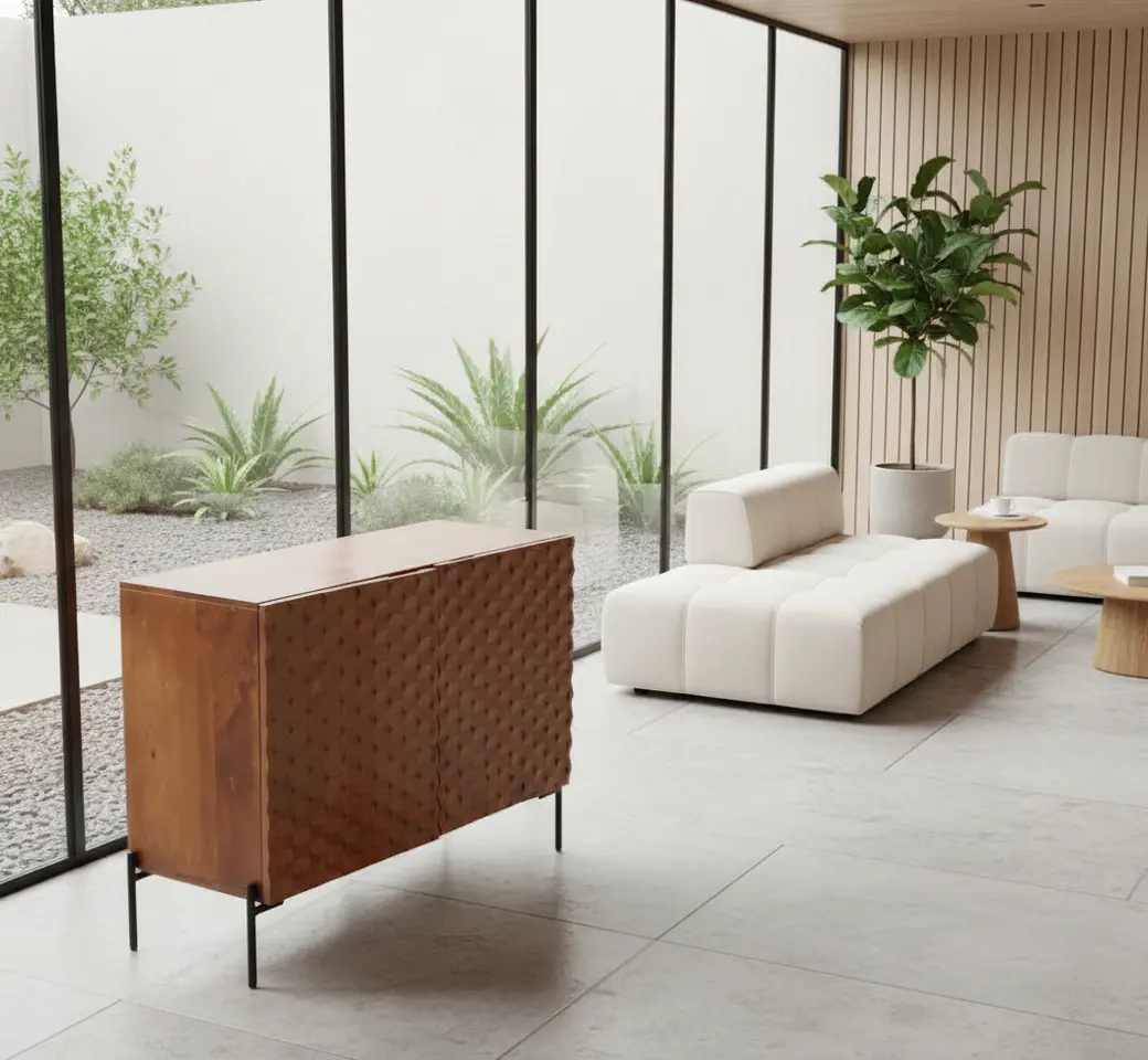 Brown Mango Wood Two Door Cabinet-10