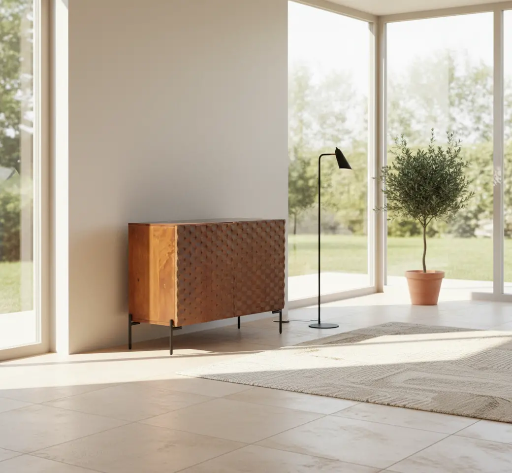 Brown Mango Wood Two Door Cabinet-2