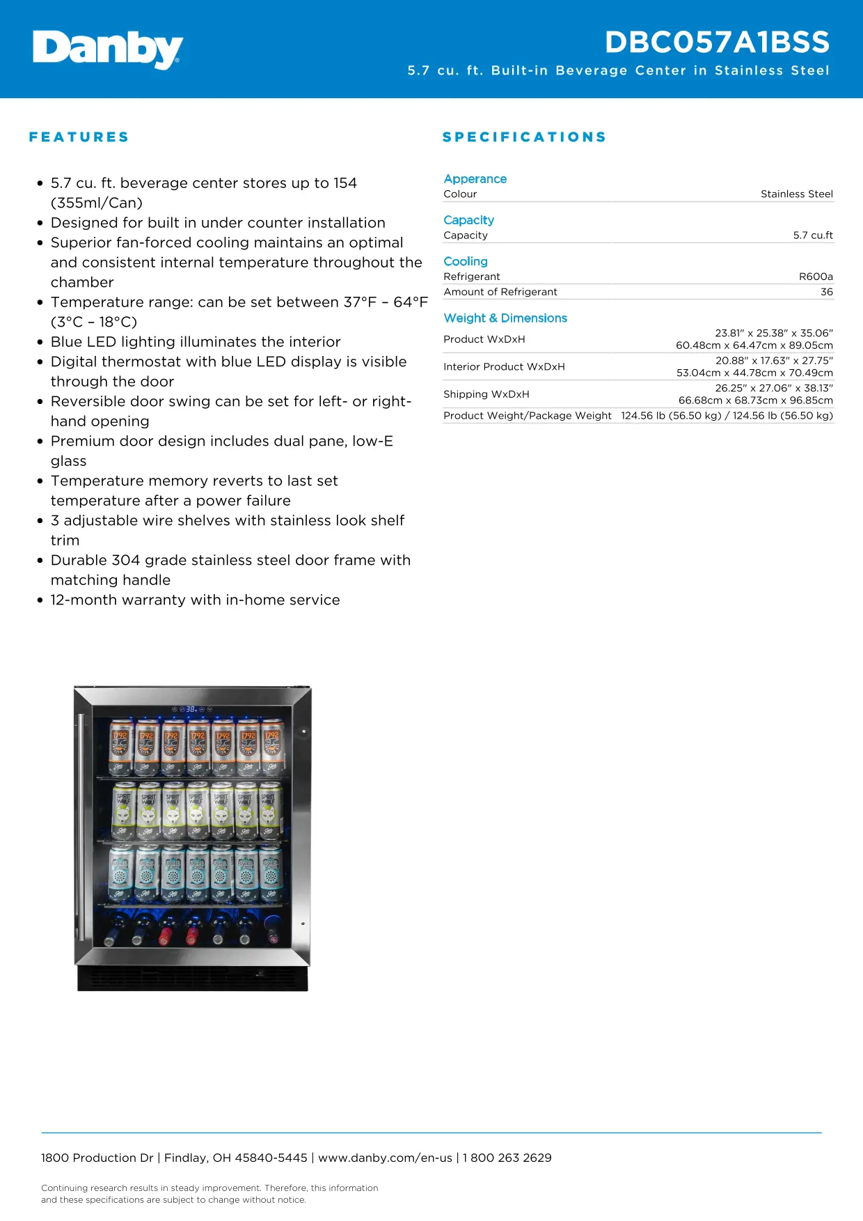 DBC057A1BSS Danby 5.7 Cu Ft Built-In Beverage Center - Stainless Steel-8