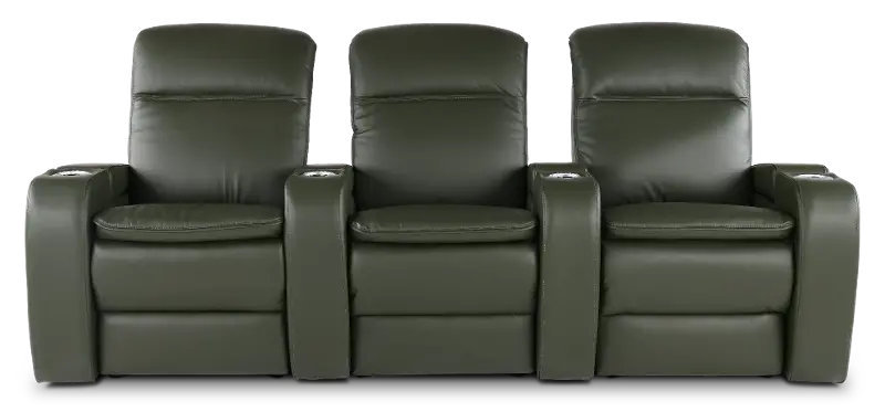 Vertex Basil Green Leather 3 Piece Power Reclining Home Theater Set