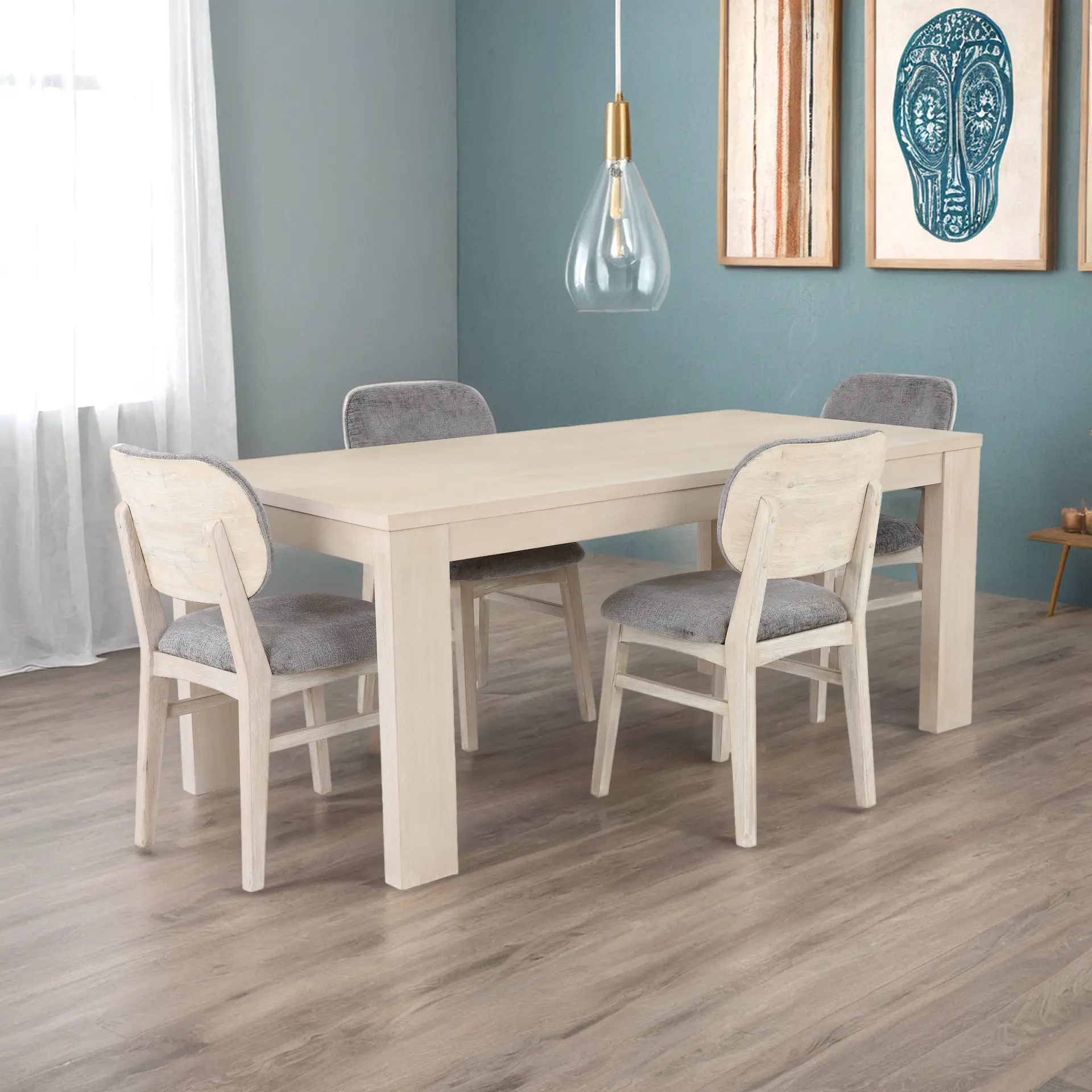 Leah Natural Washed 5 Piece Dining Set-2