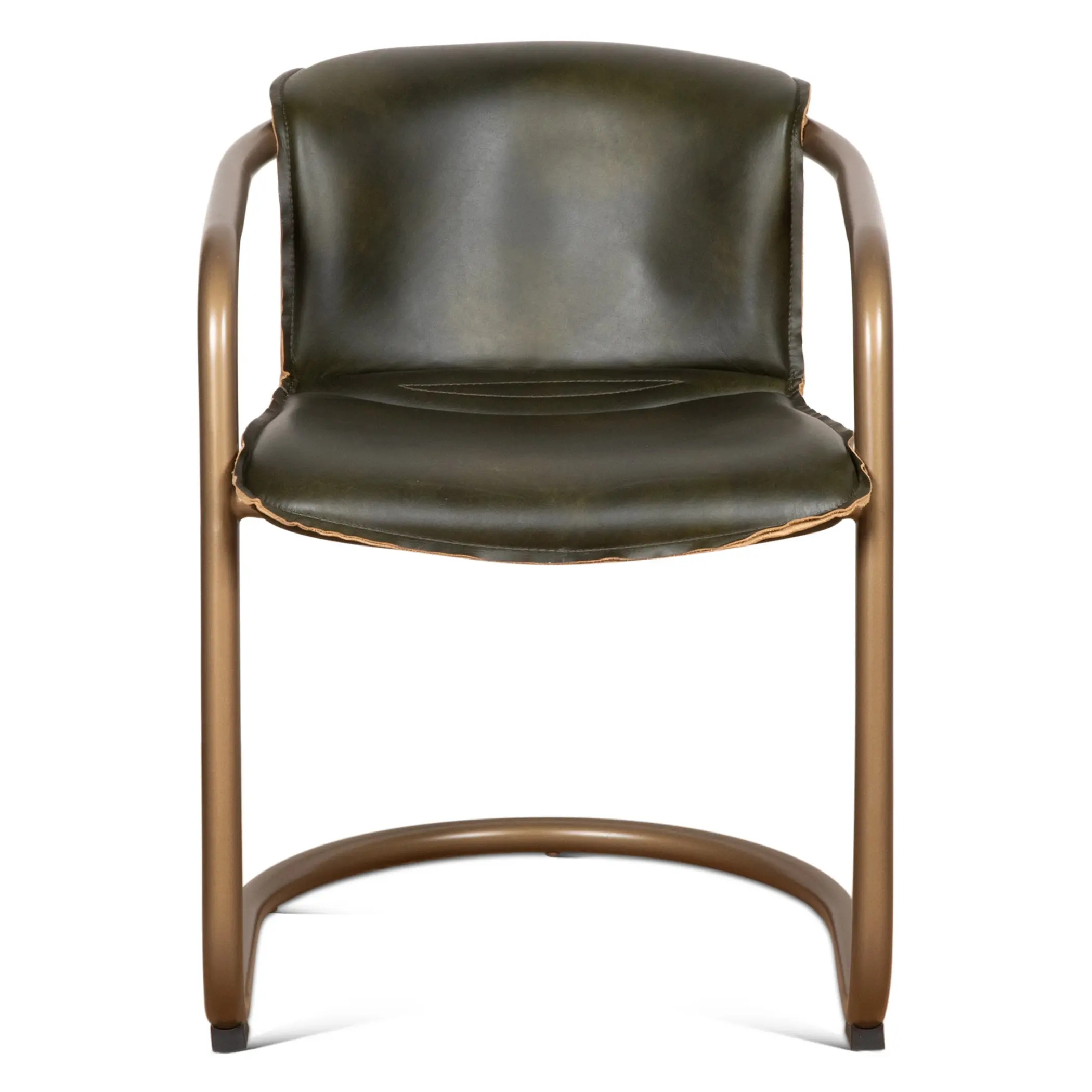 Portofino Antique Gold and Green Leather Dining Chair-1