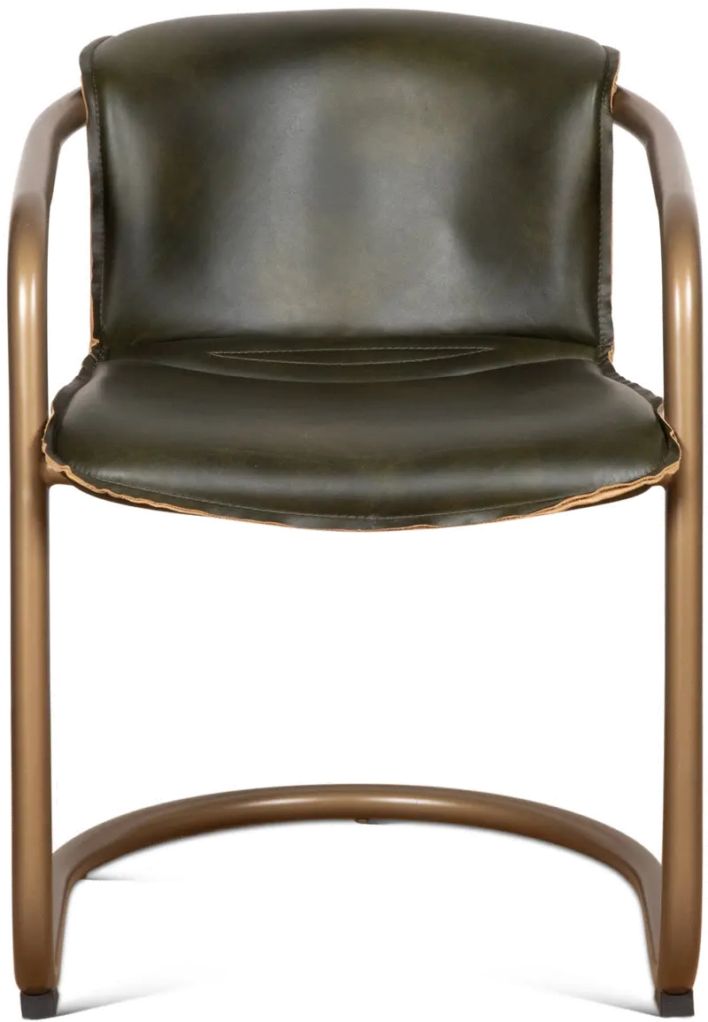 Portofino Antique Gold and Green Leather Dining Chair
