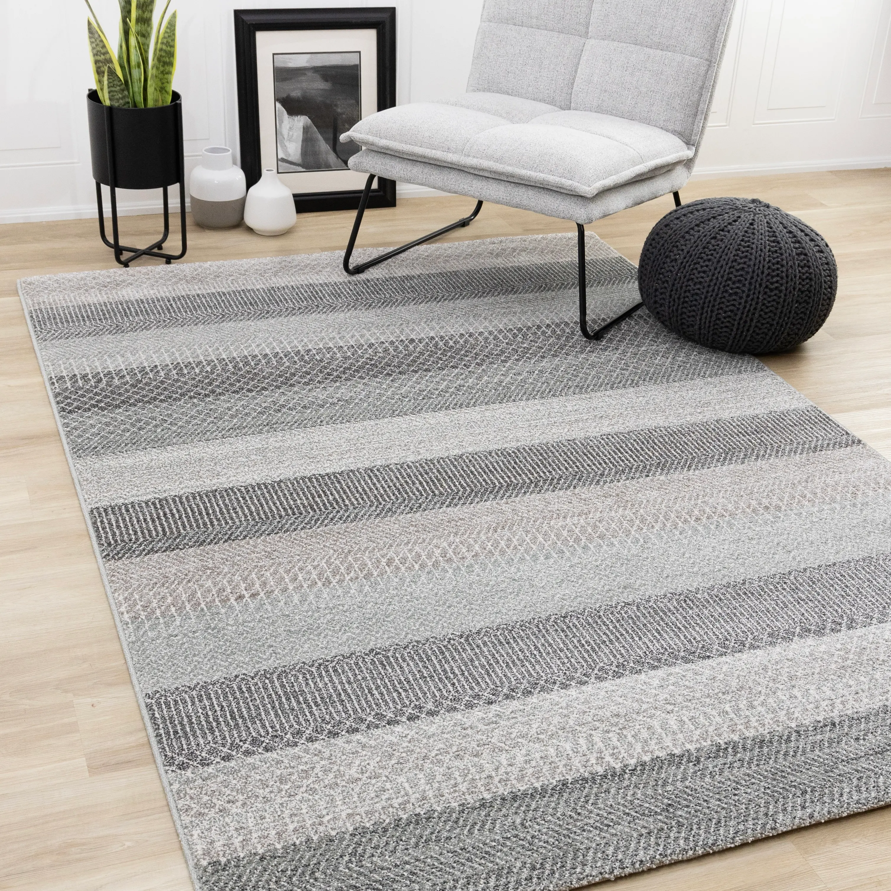 Mae 8 x 11 Gray and White Band Area Rug-3