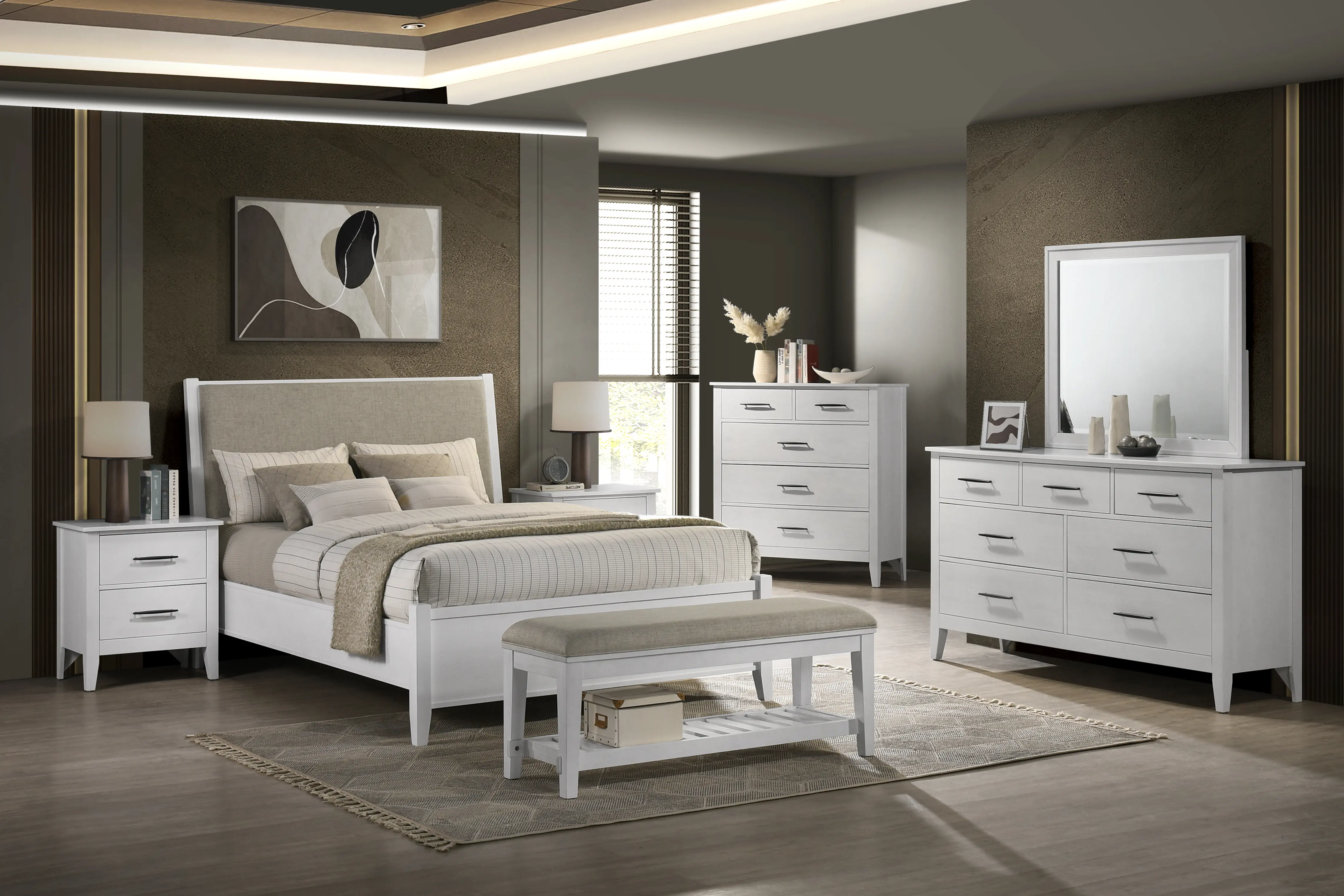 Andover White Upholstered Queen Bed-2