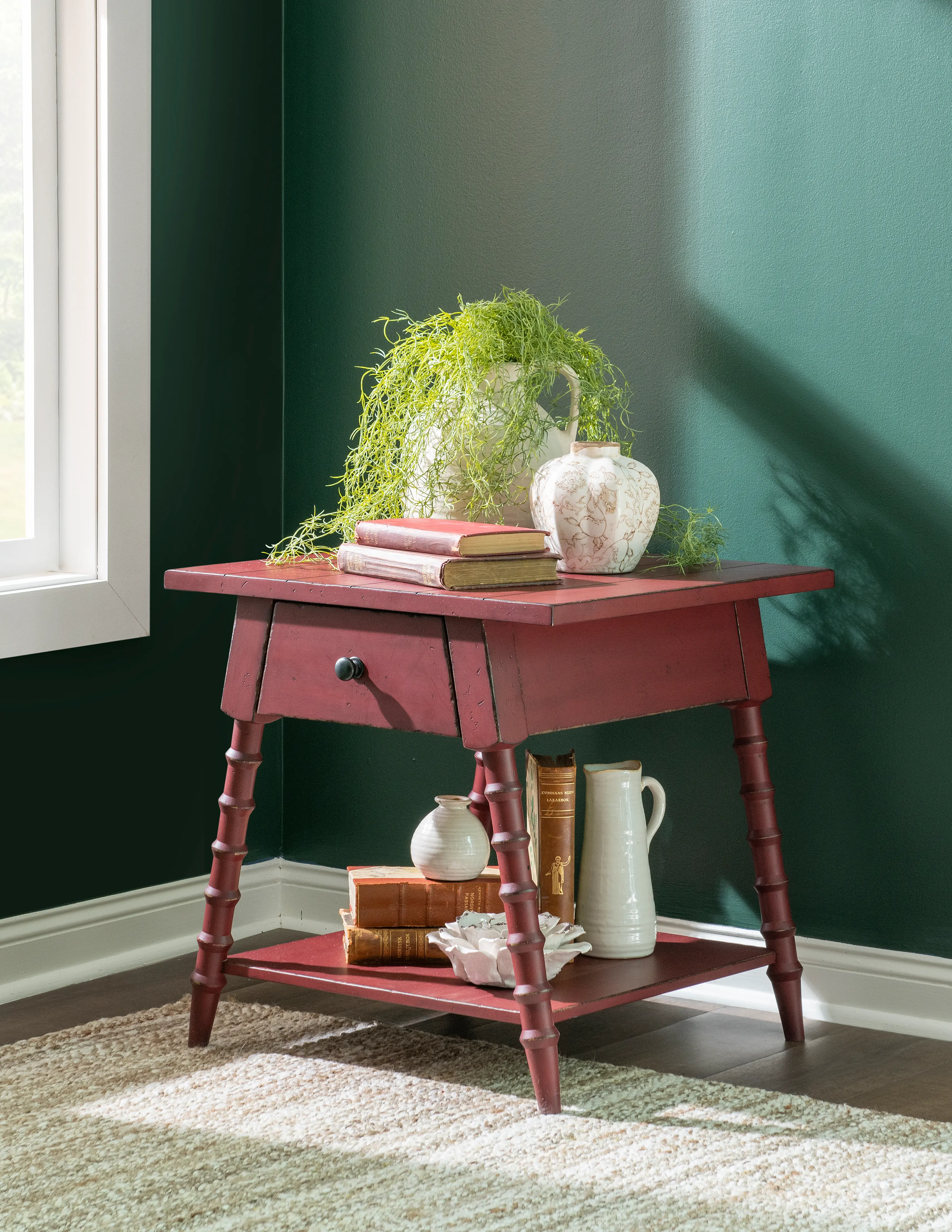 Country Living Red Bobbin Leg End Table-2