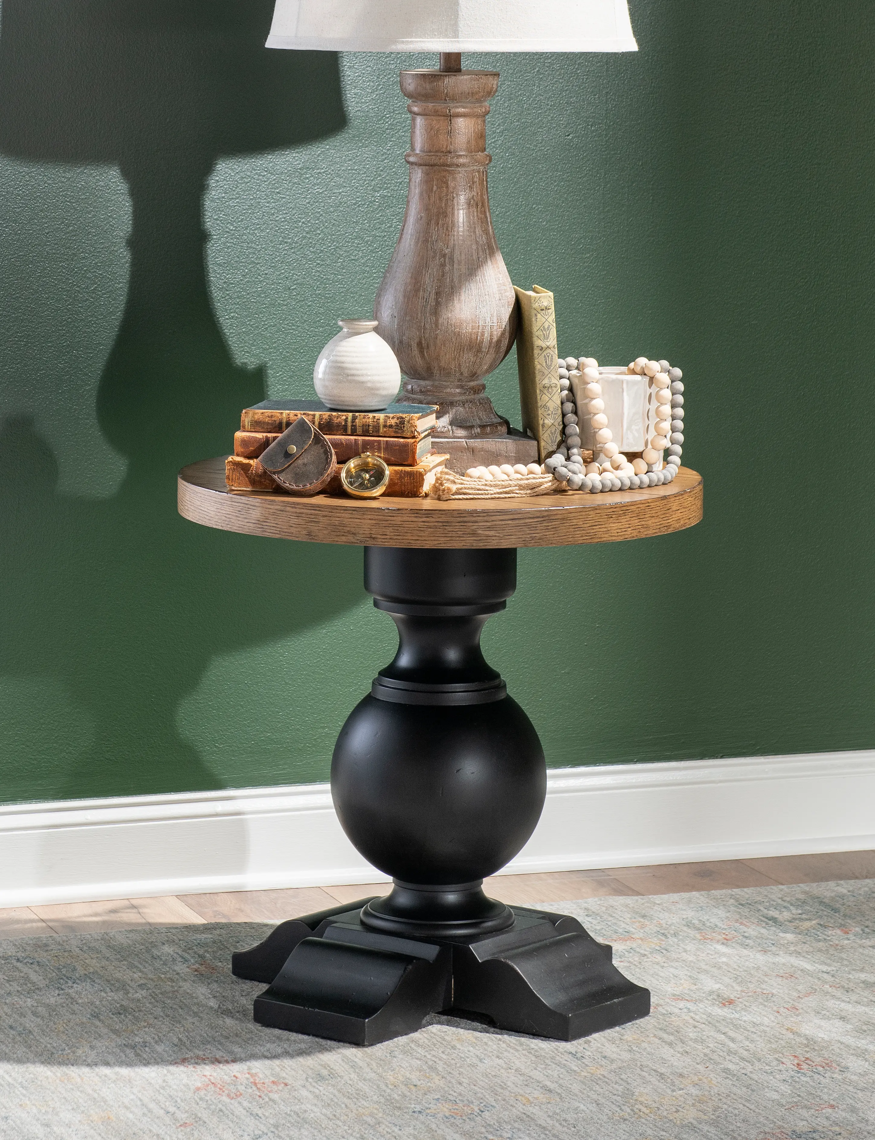 Country Living Oak and Black Round End Table-2