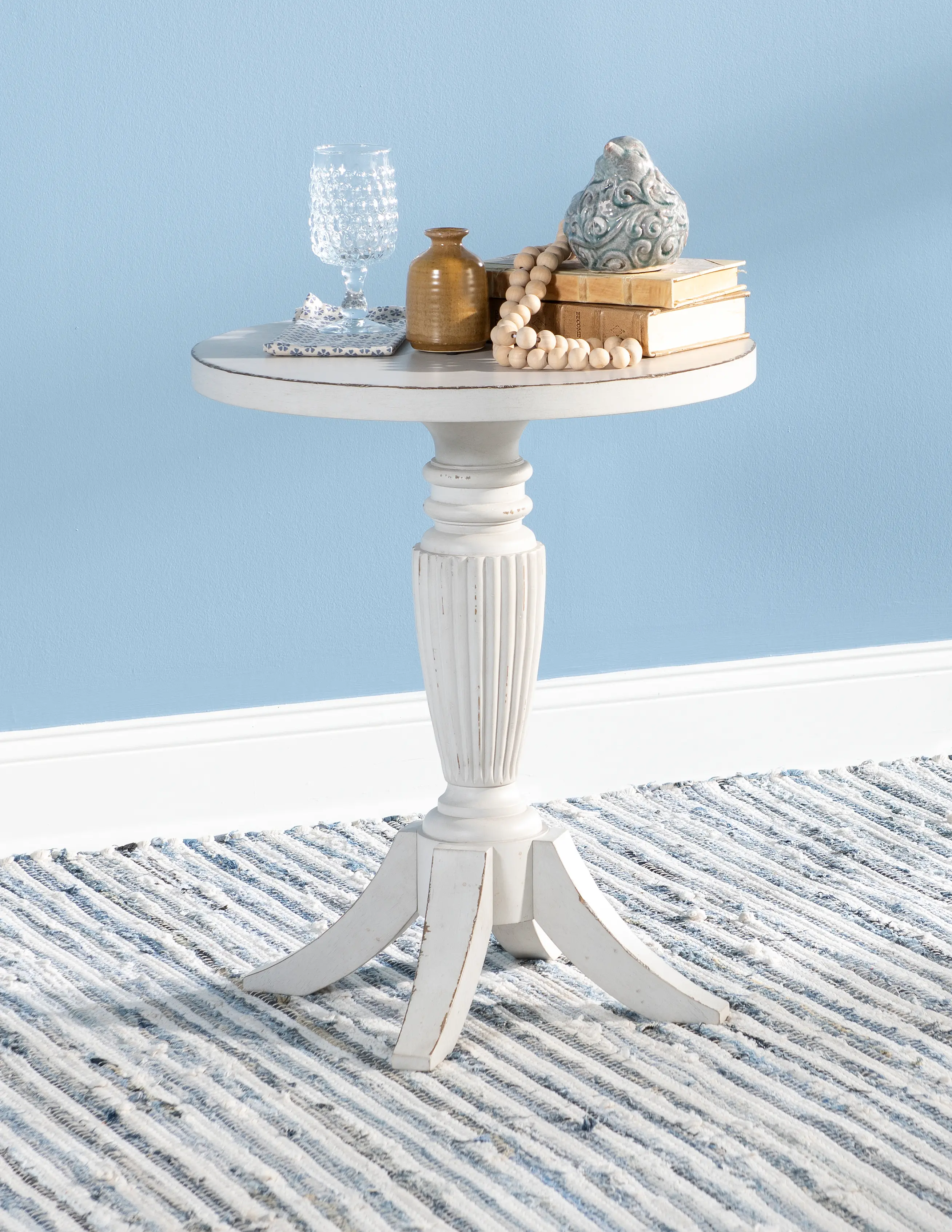 Country Living White Vintage Market Round End Table-2