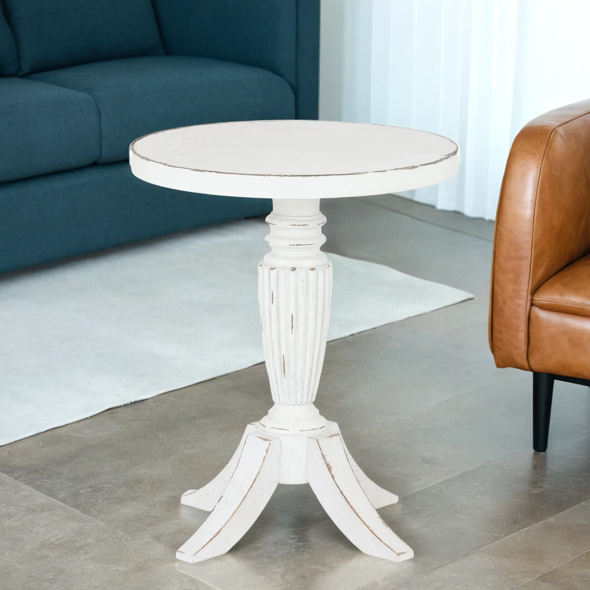 Country Living White Vintage Market Round End Table-8