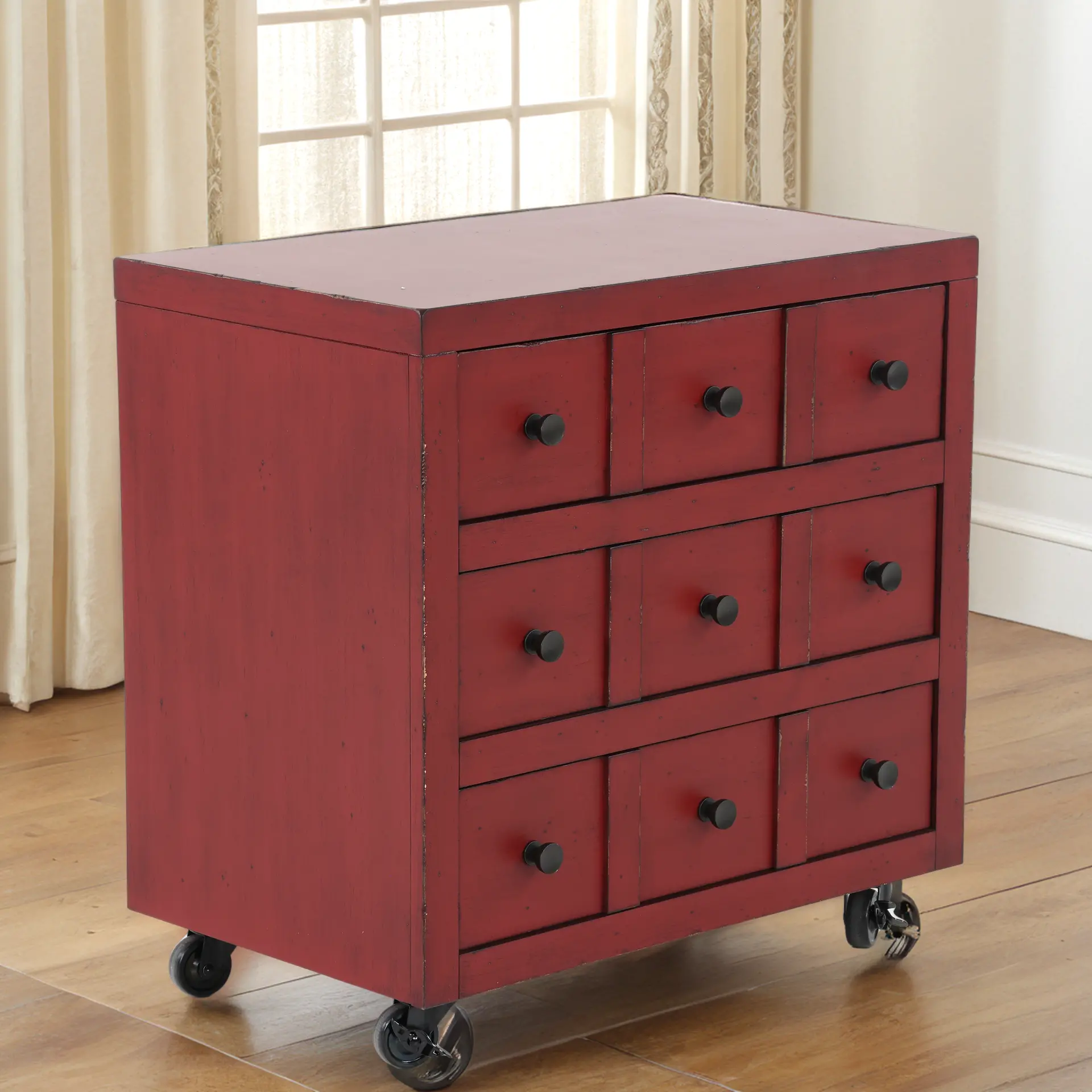Country Living Red Apothecary Nightstand-12