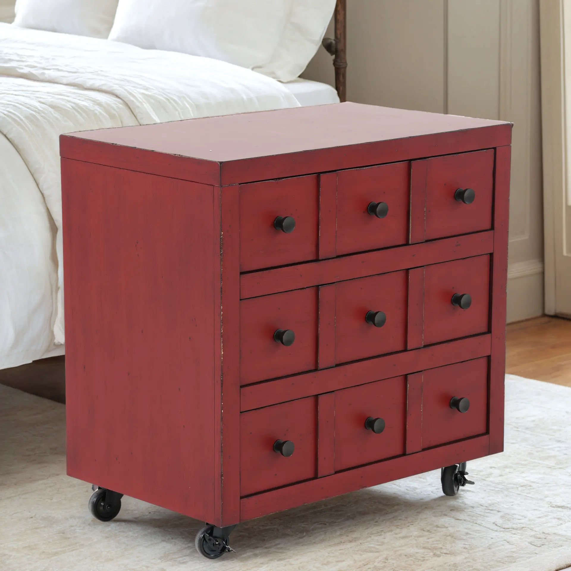 Country Living Red Apothecary Nightstand-13