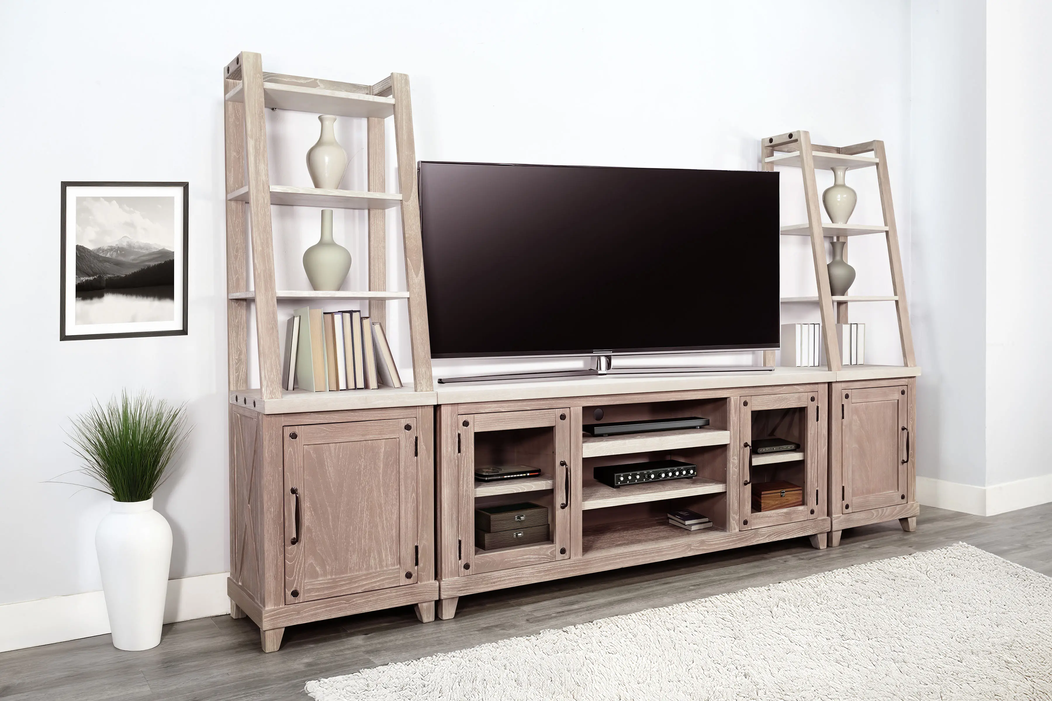 Rivan 64 Natural Fireplace Entertainment Center-12
