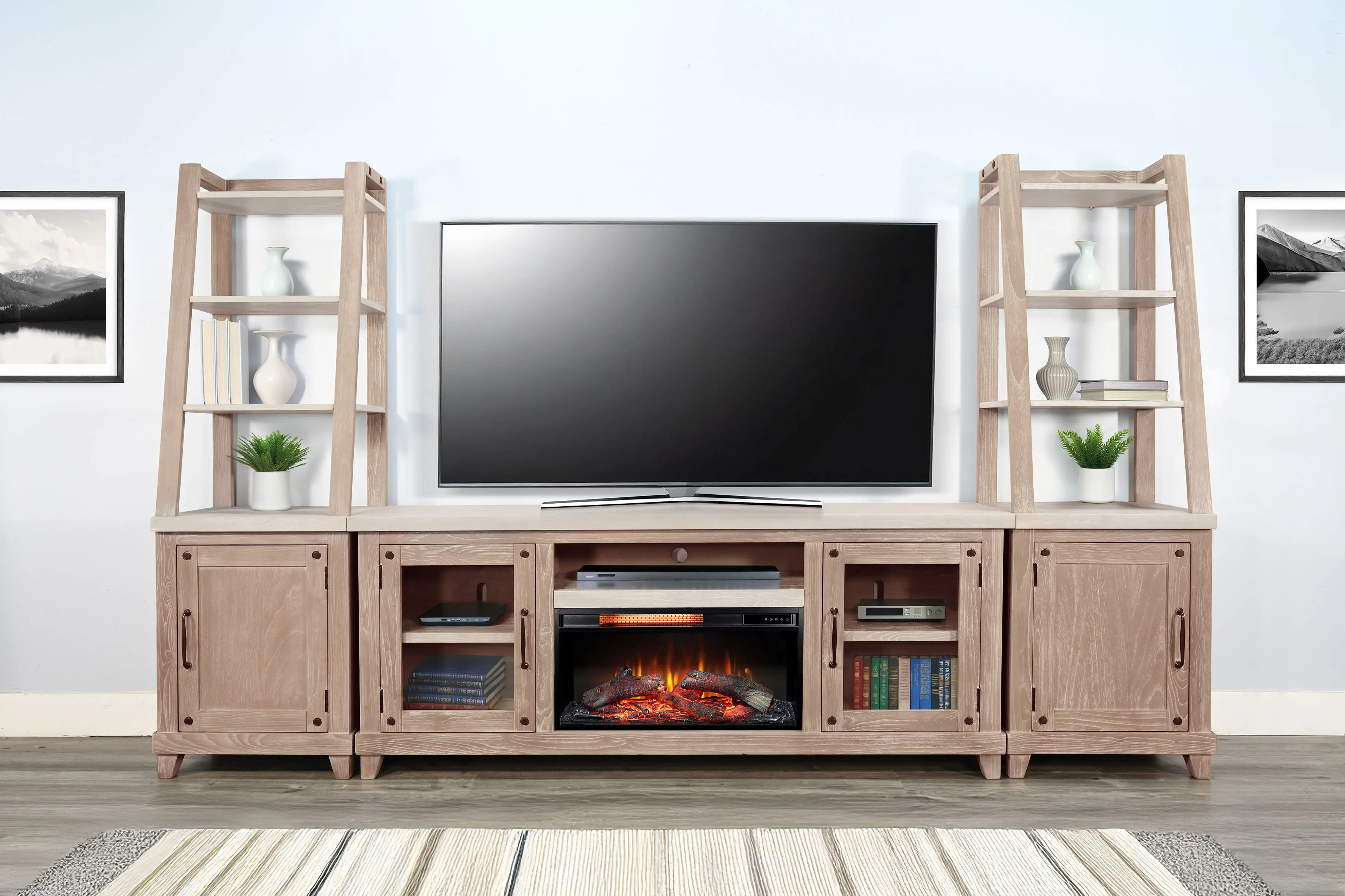 Rivan 64 Natural Fireplace Entertainment Center-2