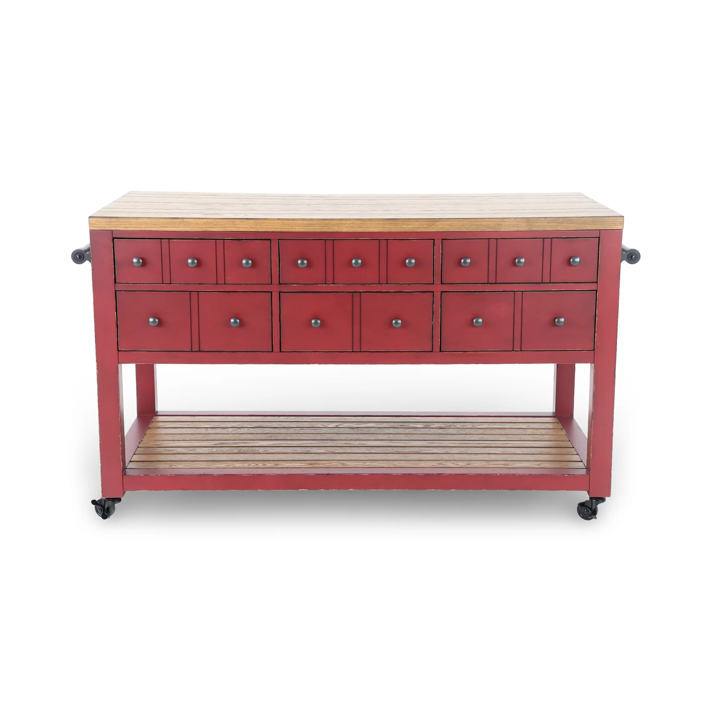 Country Living Oak and Red Green Kitchen Island-1