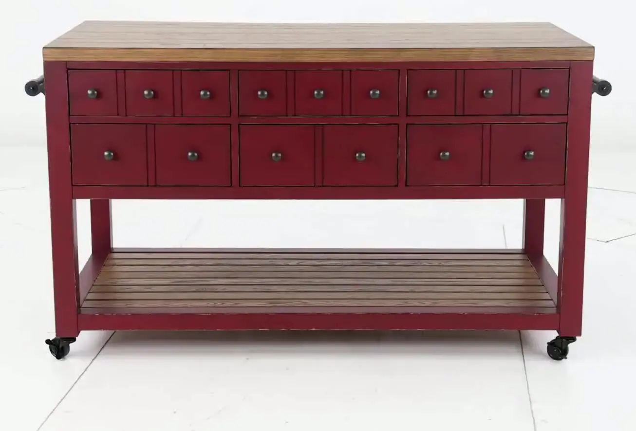 Country Living Oak and Red Green Kitchen Island-12