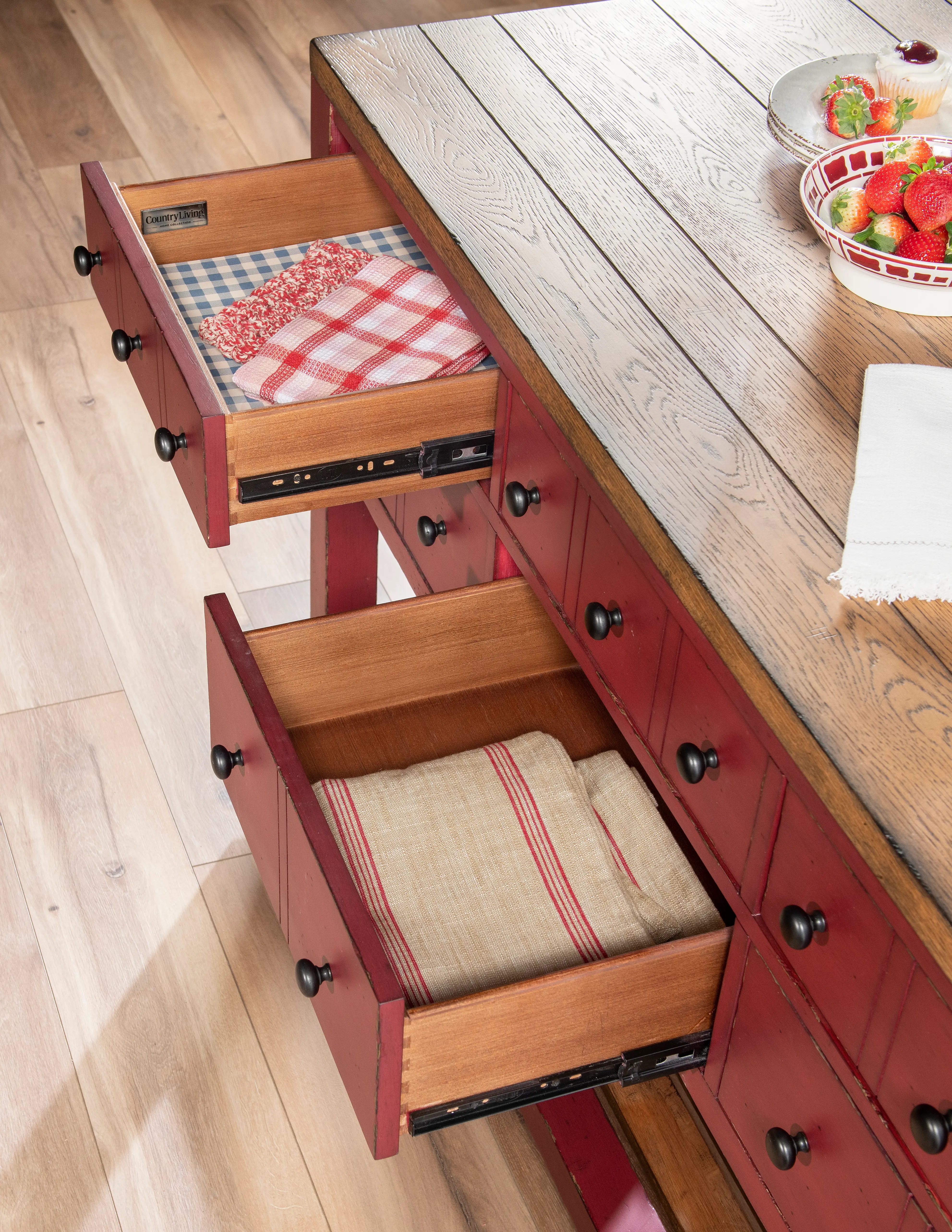 Country Living Oak and Red Green Kitchen Island-14