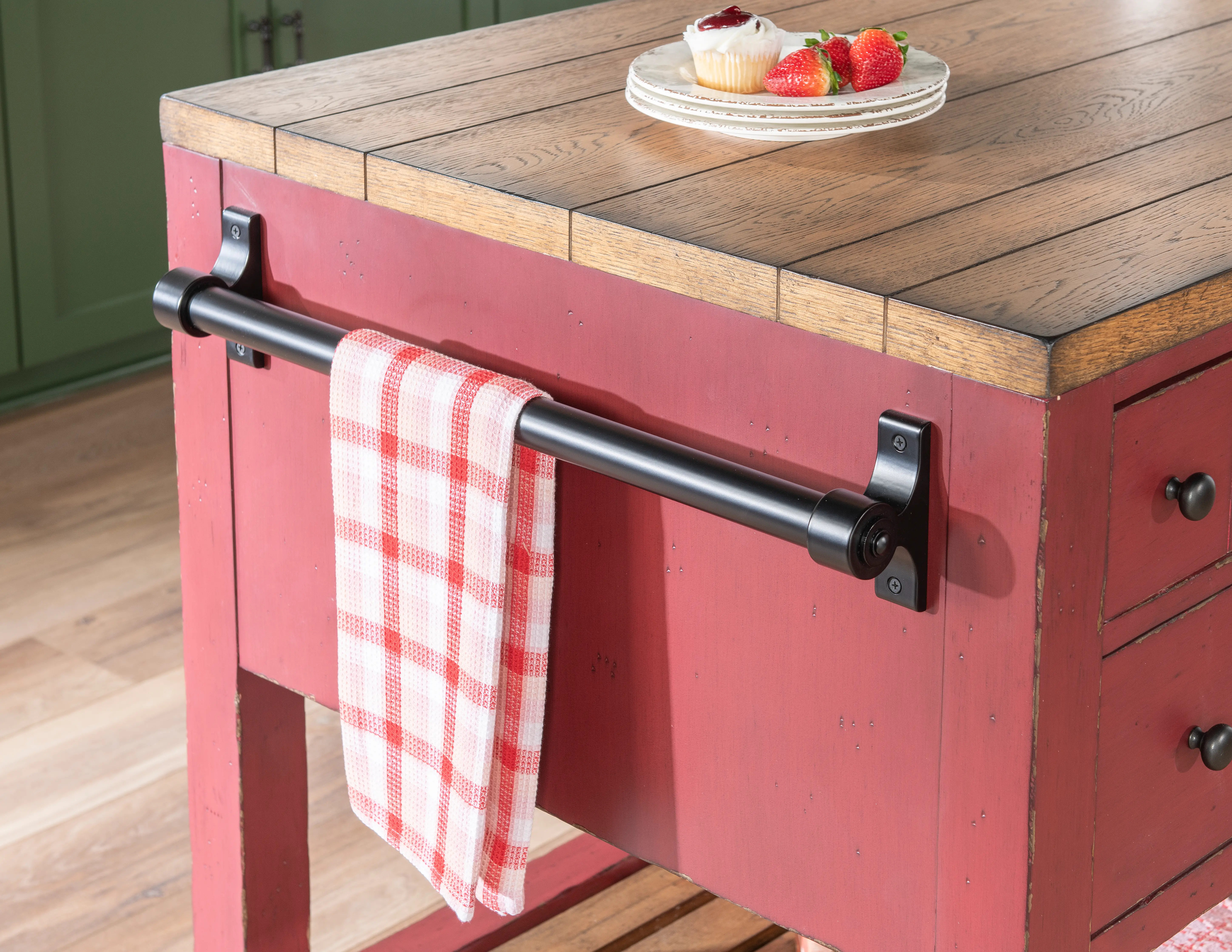 Country Living Oak and Red Green Kitchen Island-16