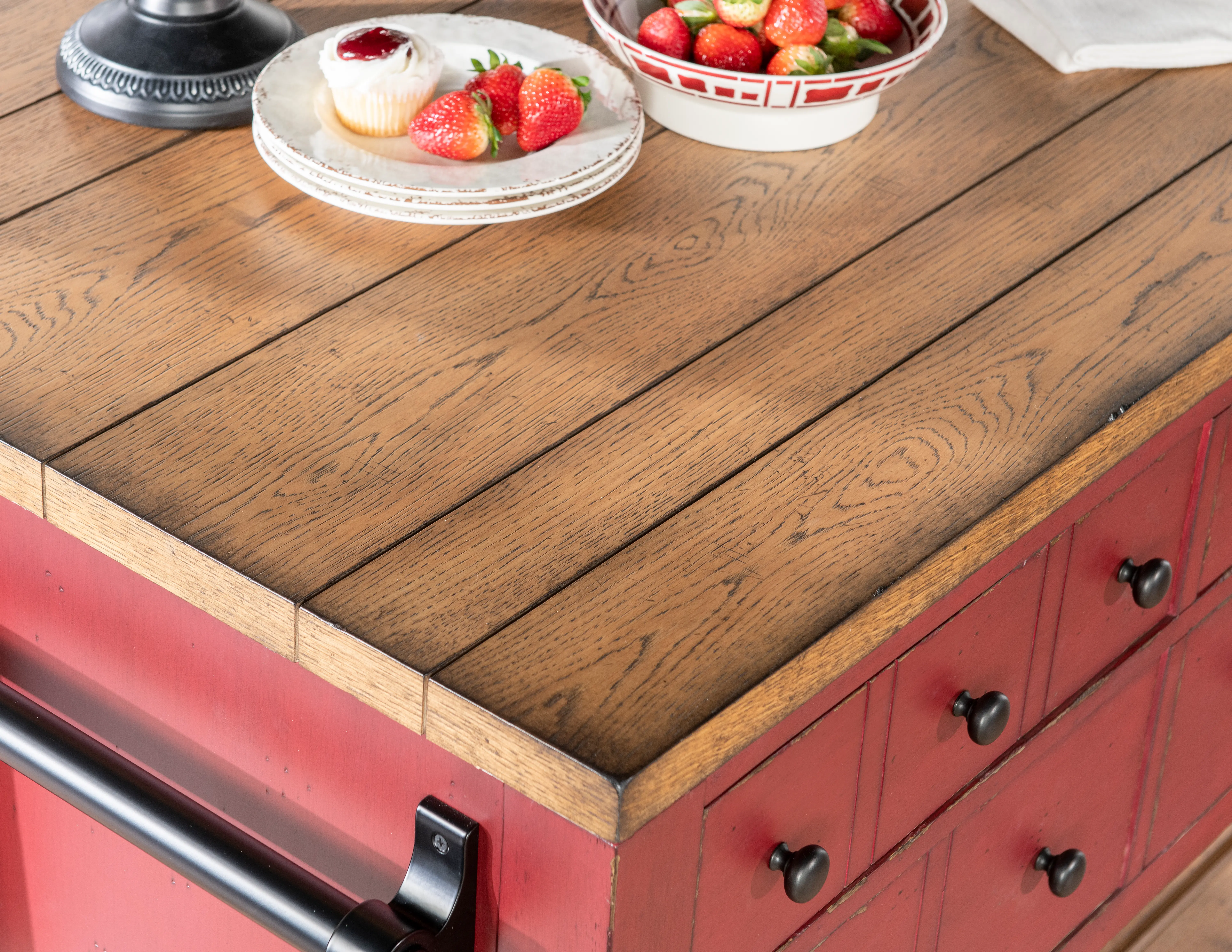 Country Living Oak and Red Green Kitchen Island-17
