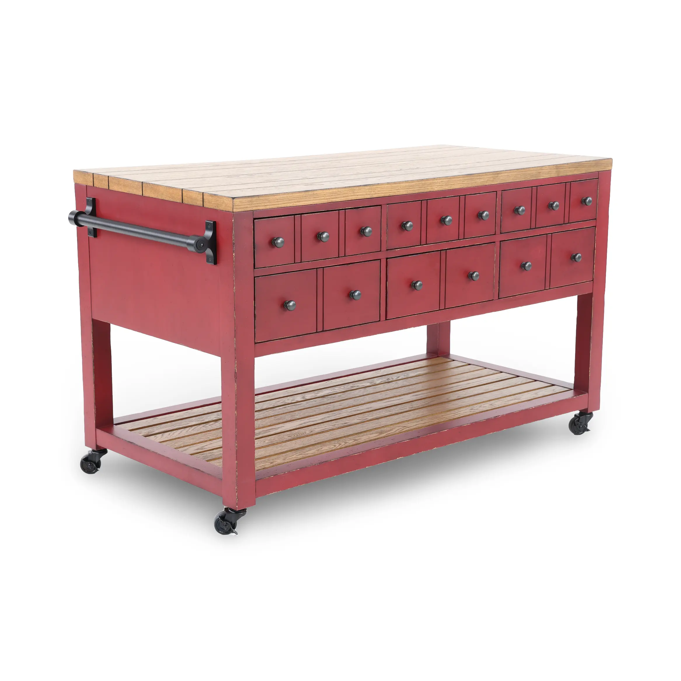 Country Living Oak and Red Green Kitchen Island-4