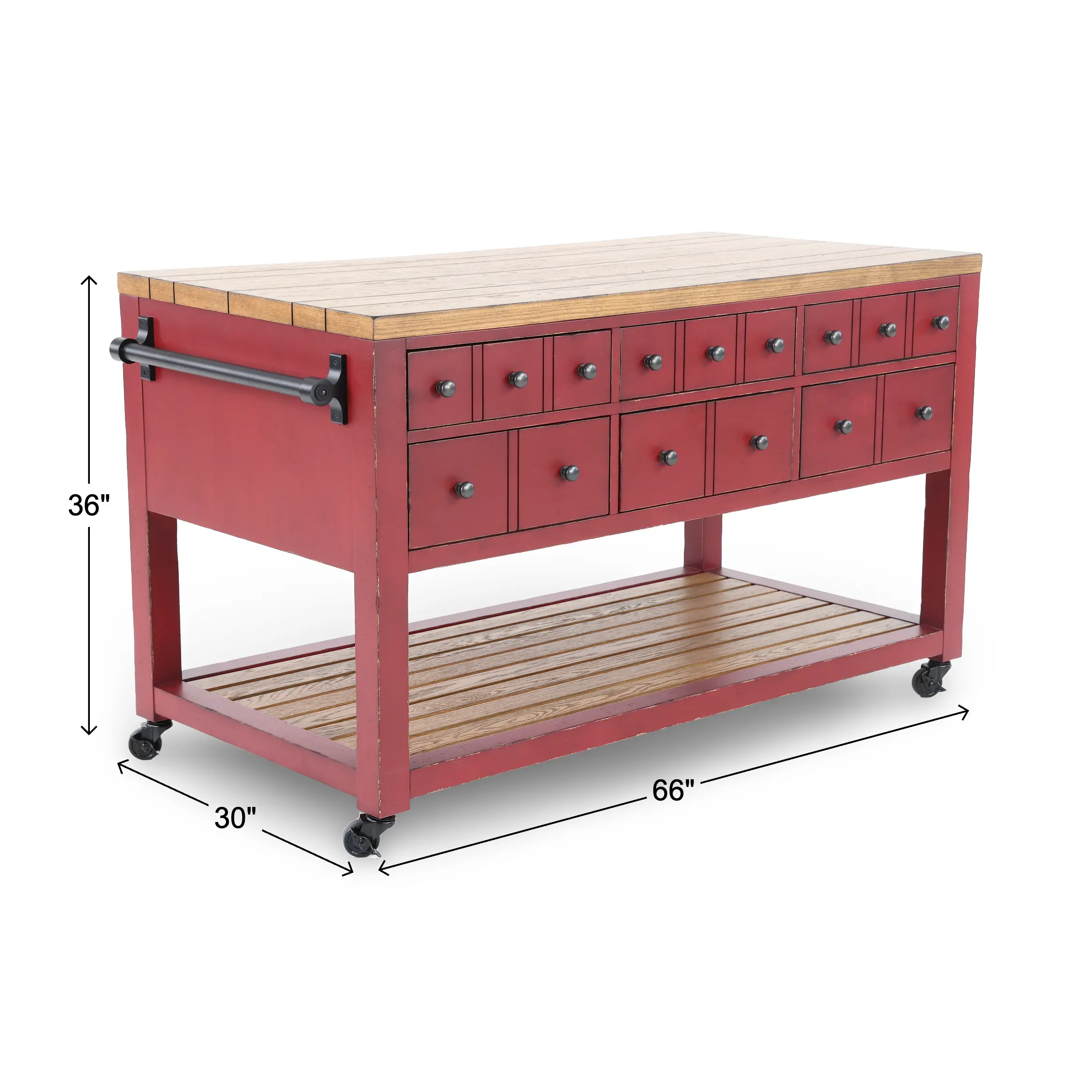 Country Living Oak and Red Green Kitchen Island-3
