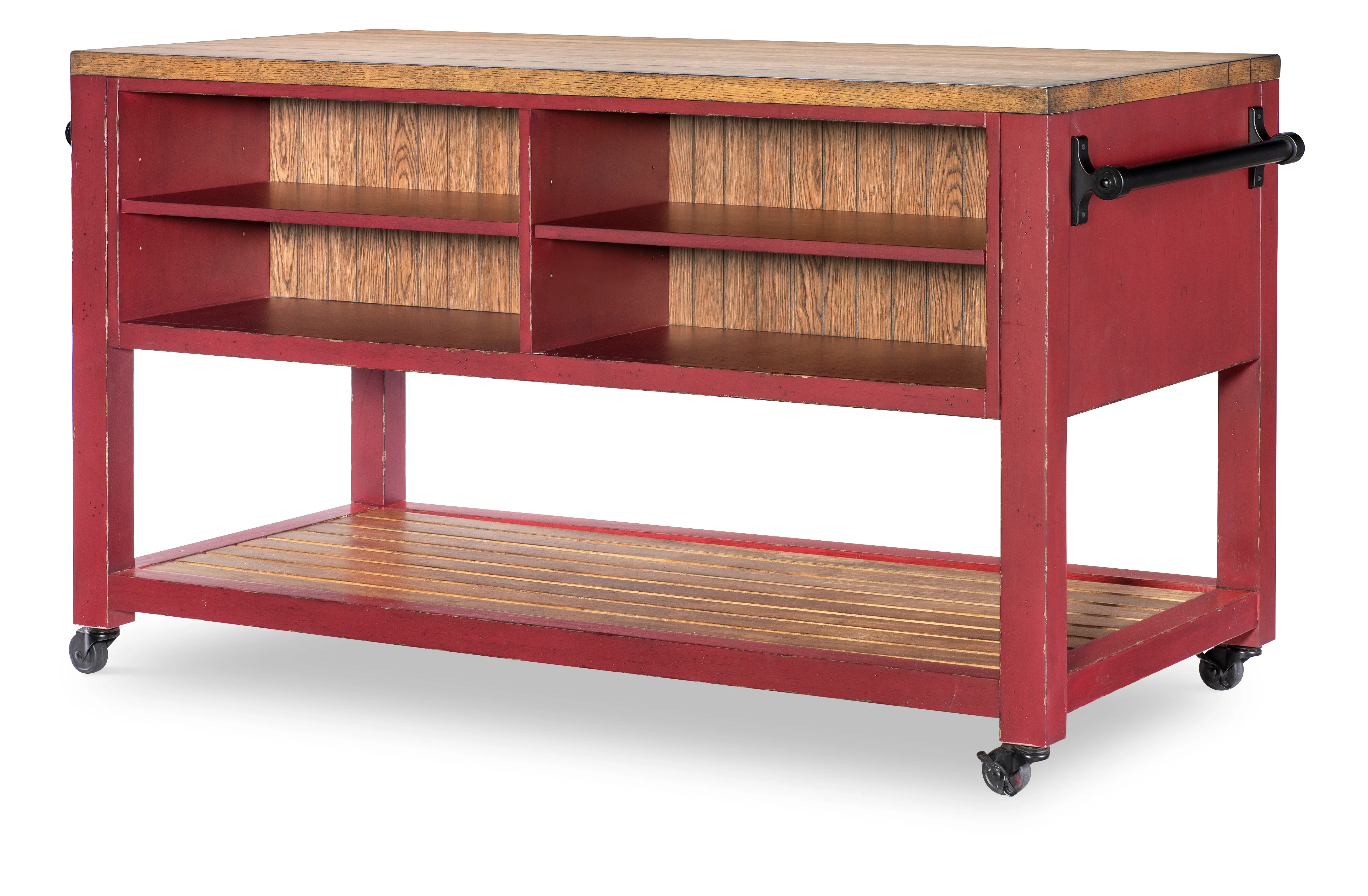 Country Living Oak and Red Green Kitchen Island-6