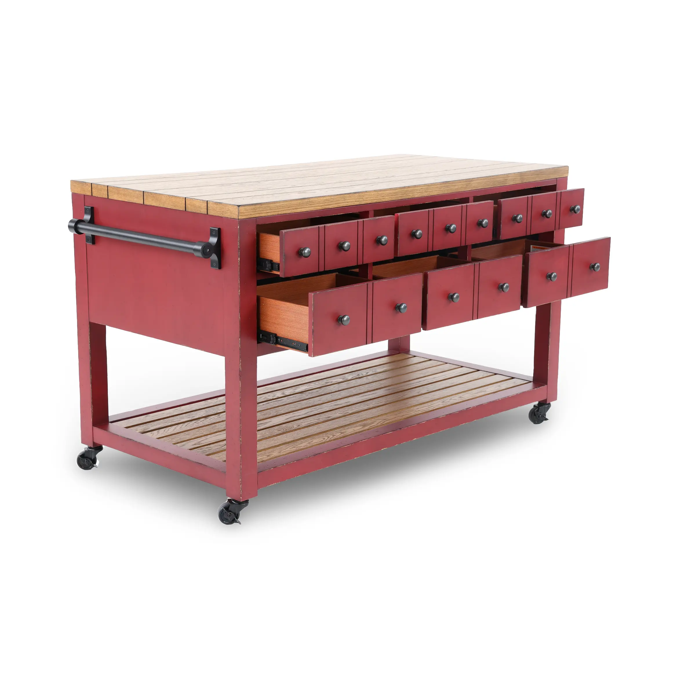 Country Living Oak and Red Green Kitchen Island-7