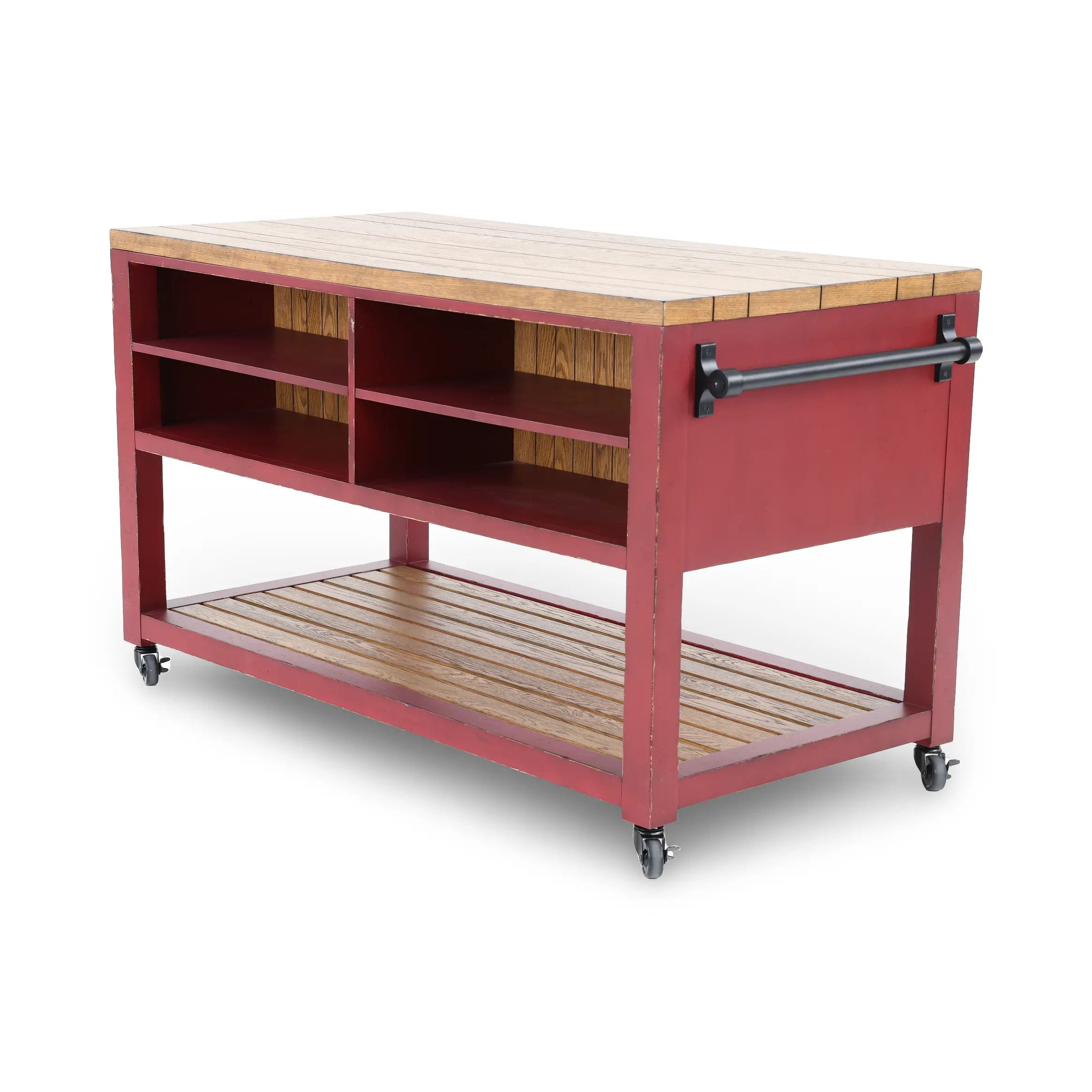 Country Living Oak and Red Green Kitchen Island-8