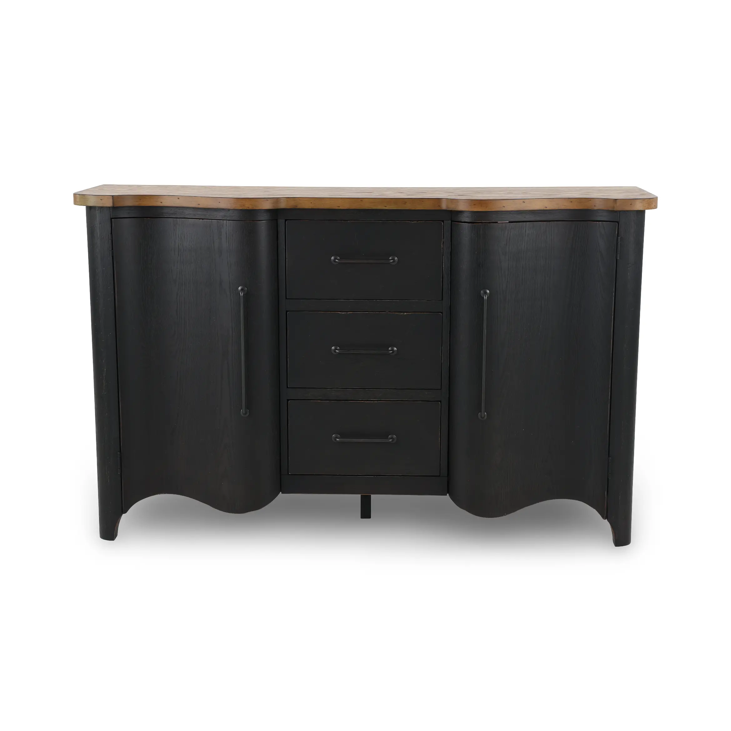 Country Living Black and Oak Scalloped Door Chest-1